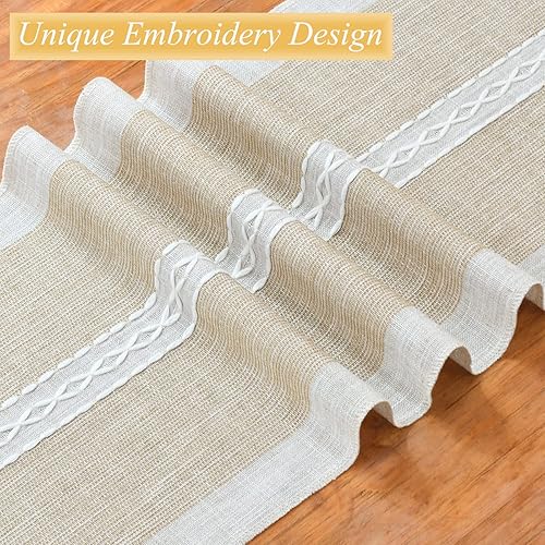 Miniatura 2 de Wracra Camino de mesa bordado de lino de 72 pulgadas de largo con borlas a mano para fiestas de vacaciones, bodas y comedor (café, 13 x 72 pulgadas)