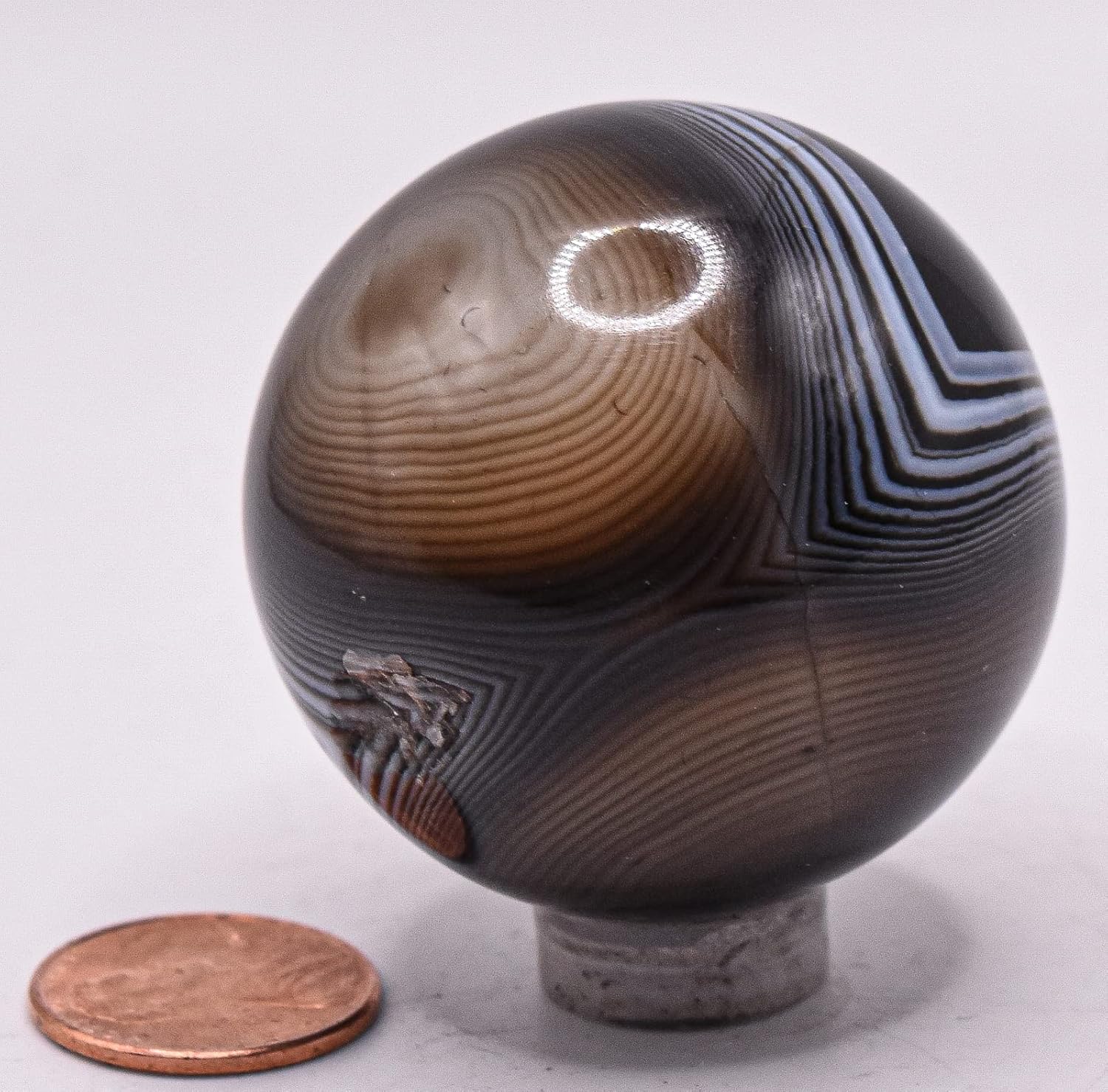 43mm 110g Banded Striped Multicolor Agate Sphere Polished Natural Layered Chalcedony Gemstone Crystal Mineral Ball - India + Stand