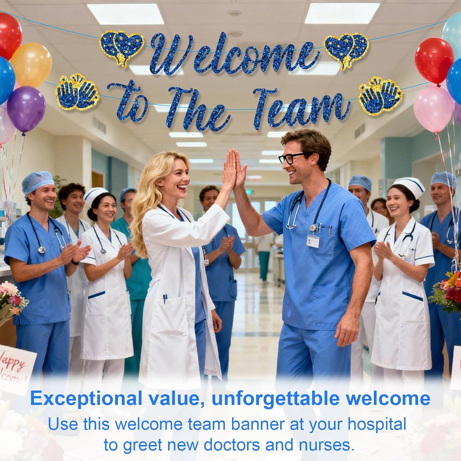 Welcome to The Team Banner, Pre-Strung Glitter Welcome Banner for New Employee No DIY Office Party Decoration Supplies for New Teacher Colleague Staff Coworker Team Member image 5