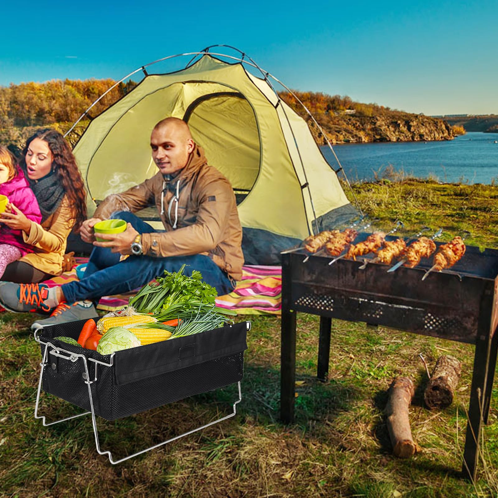 Tragbare, faltbare Aufbewahrungskörbe, Campingtischtasche, idealer Behälter für Picknicks im Freien, Campingausrüstung, Reiseutensilien und Zuhause