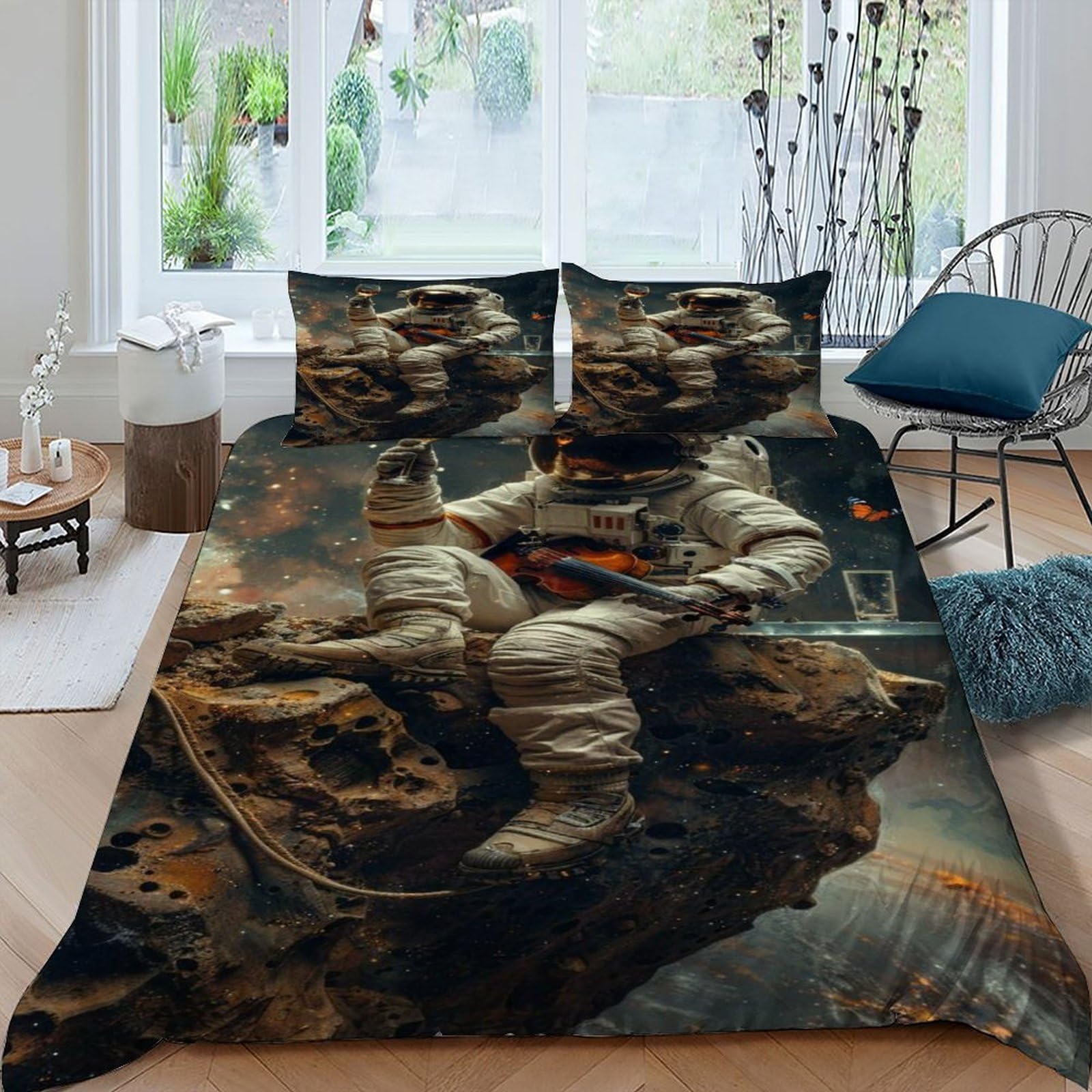 Housse de couette de taille King motif espace 3D en tissu infroissable et doux