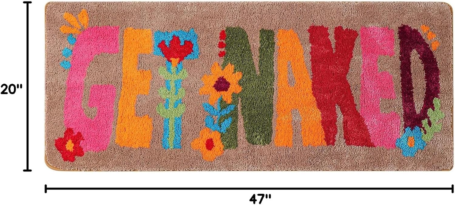 Get Naked Bath Mat Boho Runner 20x47 Long Bathroom Rugs Non Slip Absorbent Cute Funny Thick Shaggy Area Rug Floor Mats for Tub, Machine Washable (Brown)