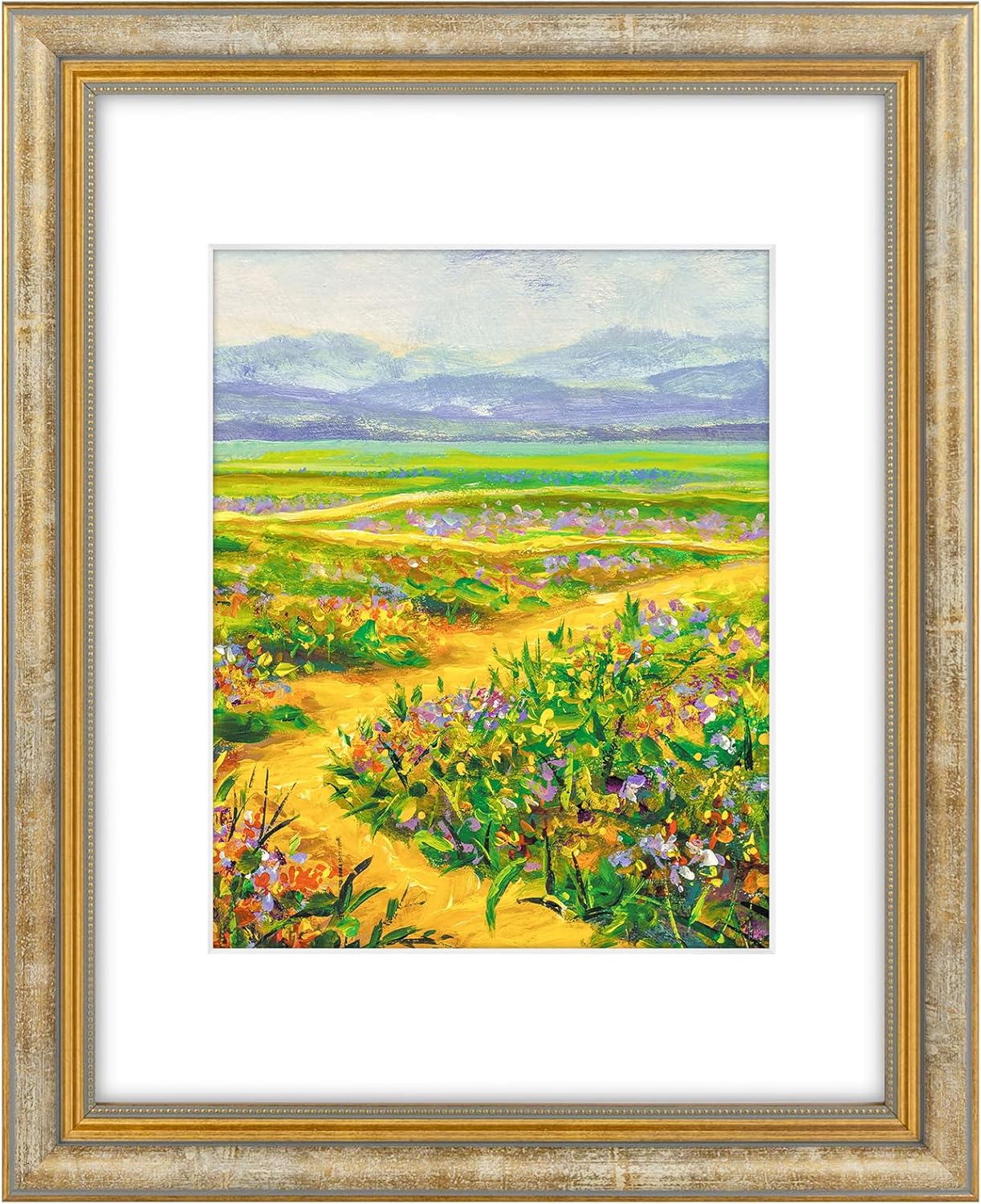 Golden State Art,11x14 Ornate Picture Frame for 8x10 Photo with Mat or 11 x 14 Prints Without Mat, Real Glass Wall Display Horizontally or Vertically (Color:Vintage Gold)