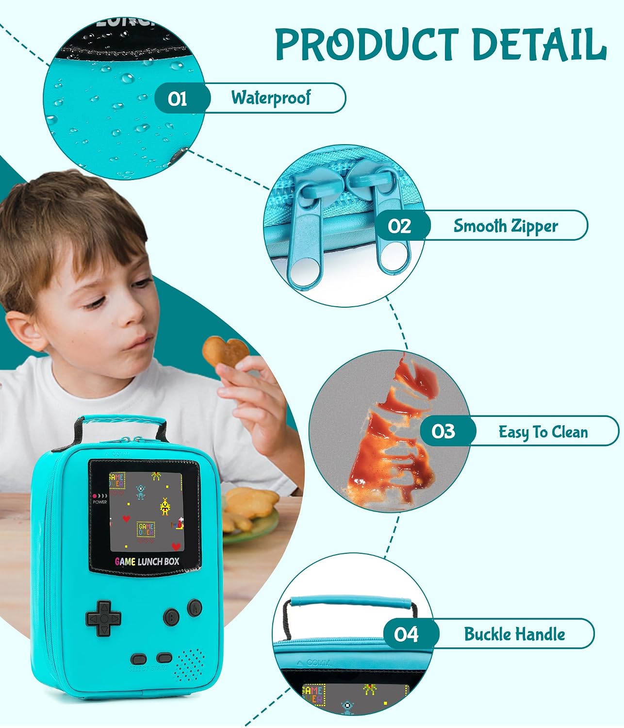Tongtai Boy Lunch Box,Kids Lunch Bag Insulated Leather Game Lunch Box for School Thermal Meal Cooler Lunch Boxes for Boy Kid Teen
