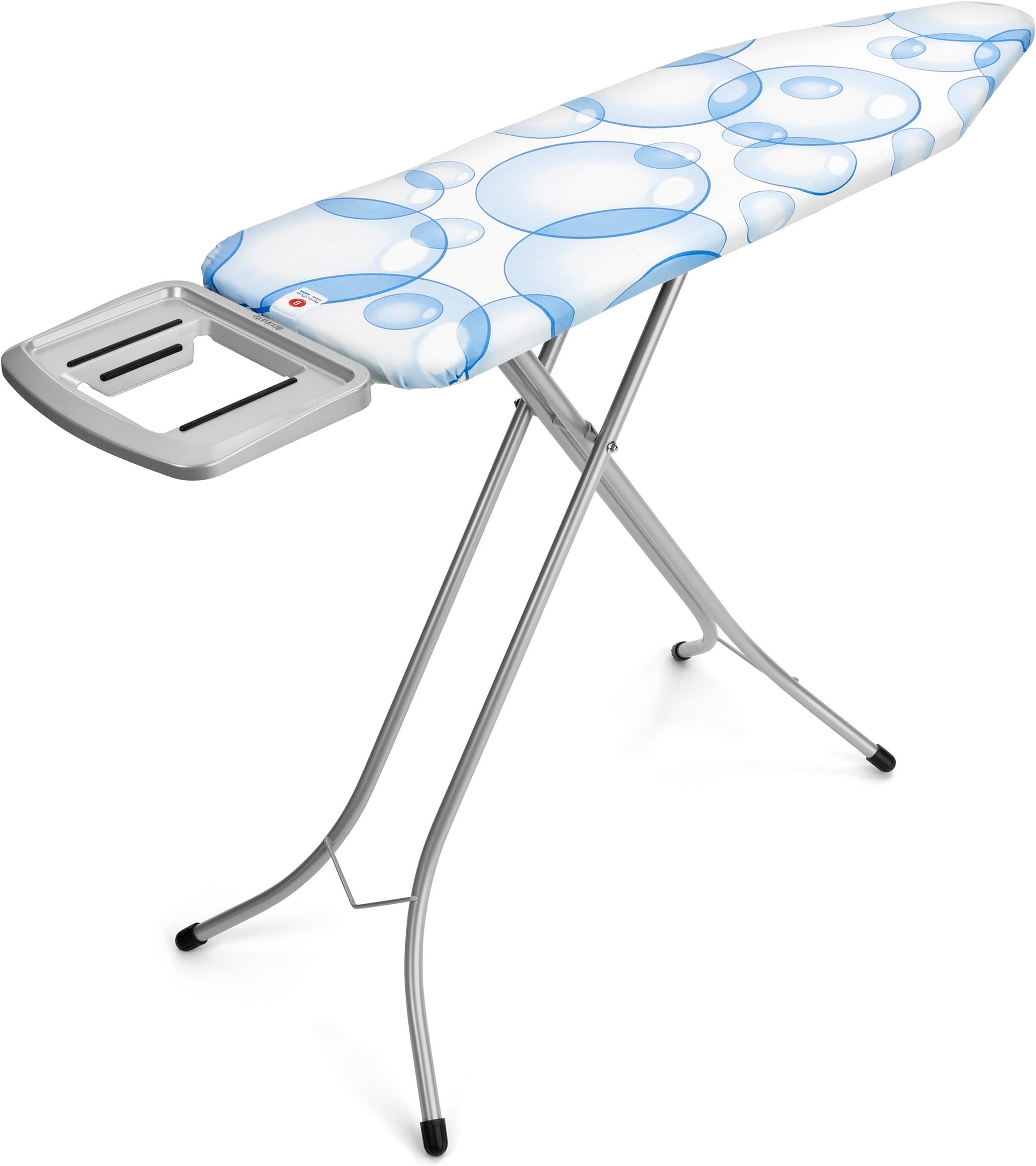 Brabantia - Ironing Board B - with Solid Steam Iron Rest - Triple-Layer PerfectFlow Cover - Adjustable in Height - Non-Slip Rubber Feet - Foldable - Bubbles - 124x38 cm