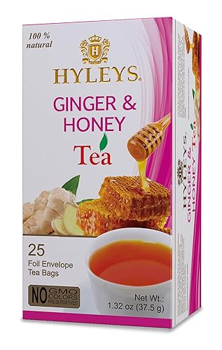 Hyleys Wellness Té negro natural de jengibre y miel, 25 bolsas de té (100% natural, sin azúcar, sin gluten y sin OMG)