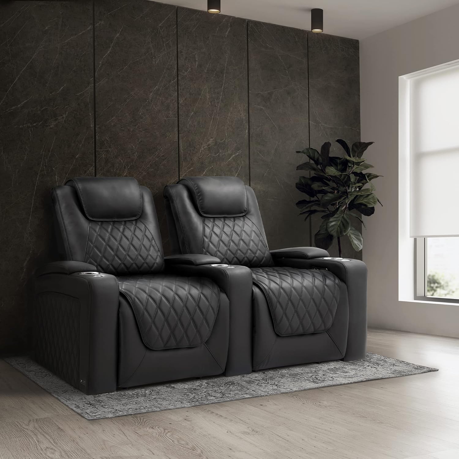 Valencia Oslo Luxury Edition Home Theater Seating | Semi-Aniline Italian Nappa 20000 Leather, Power Recline, Power Lumbar Support, Power Headrest, (Row of 3, Black)