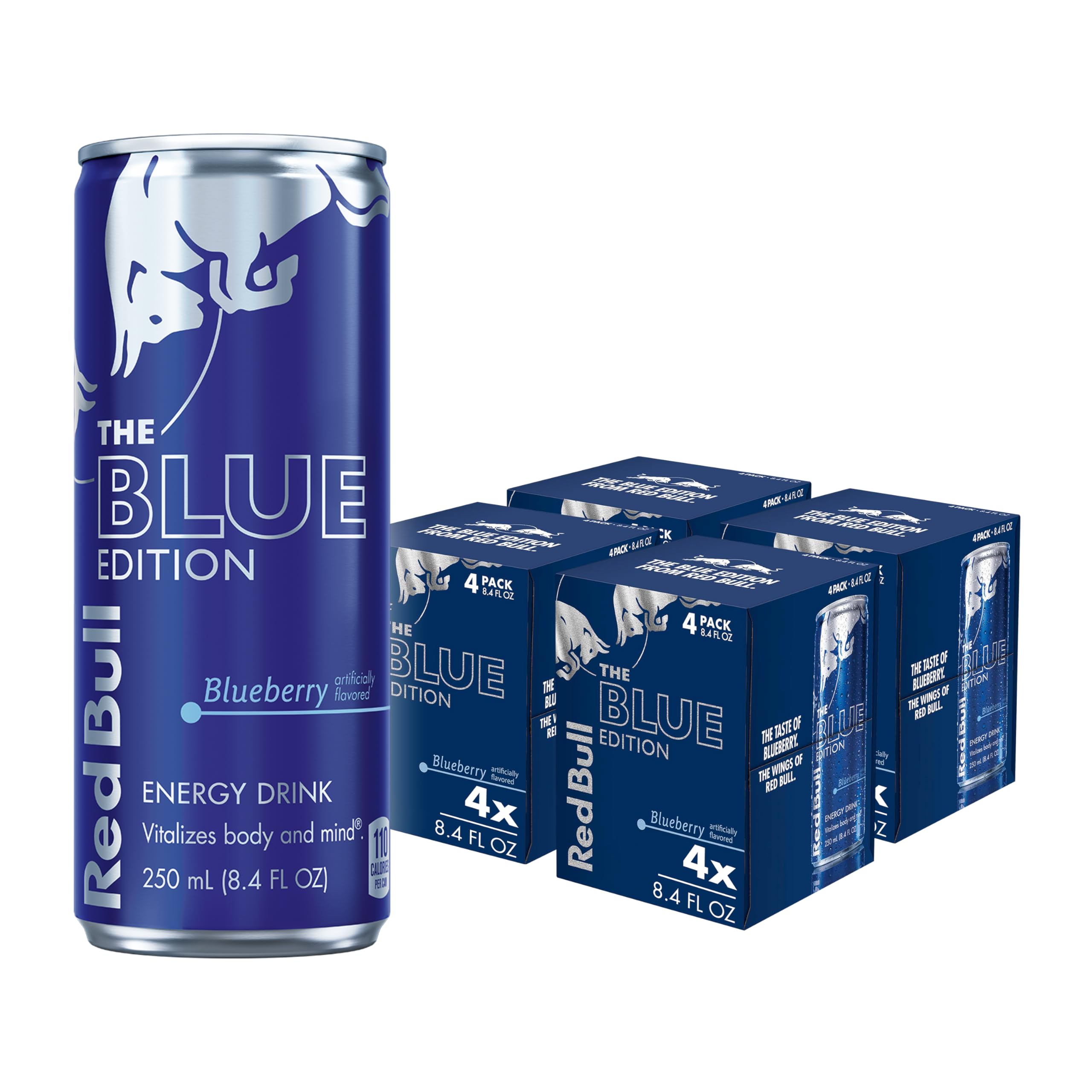 Red Bull Blue Edition Energy Drink, Blueberry, with 80mg Caffeine plus Taurine & B Vitamins, 8.4 Fl Oz, Pack of 16 Cans