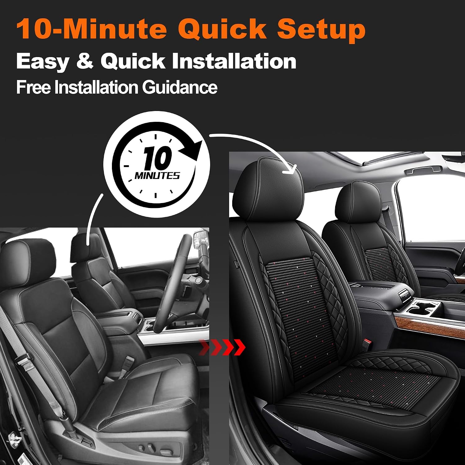 for Chevy Silverado Seat Covers 2007-2025 2026 for GMC Sierra Seat Covers 2007-2025 2026, 1500 2500HD 3500HD, Leather Ice Silk Waterproof Trucks Pickup Seat Covers Custom Fit