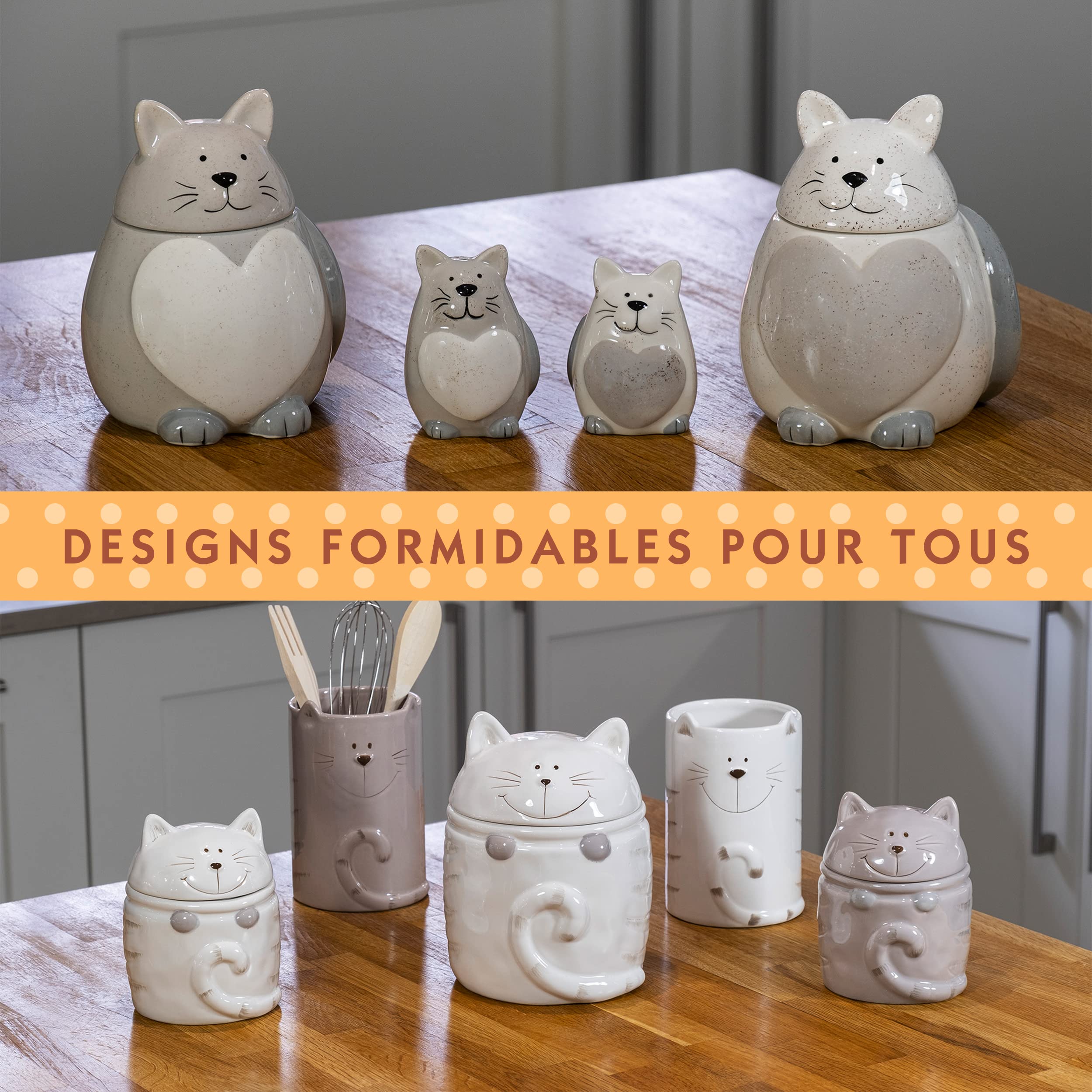SPOTTED DOG GIFT COMPANY Boîte à Biscuit en Céramique, Grand Bocal de Conservation pour Cookies Bonbons ou Chat Friandises, Mignon Cuisine Article, Cadeau pour Chats Amoureux, Blanc 1400ml