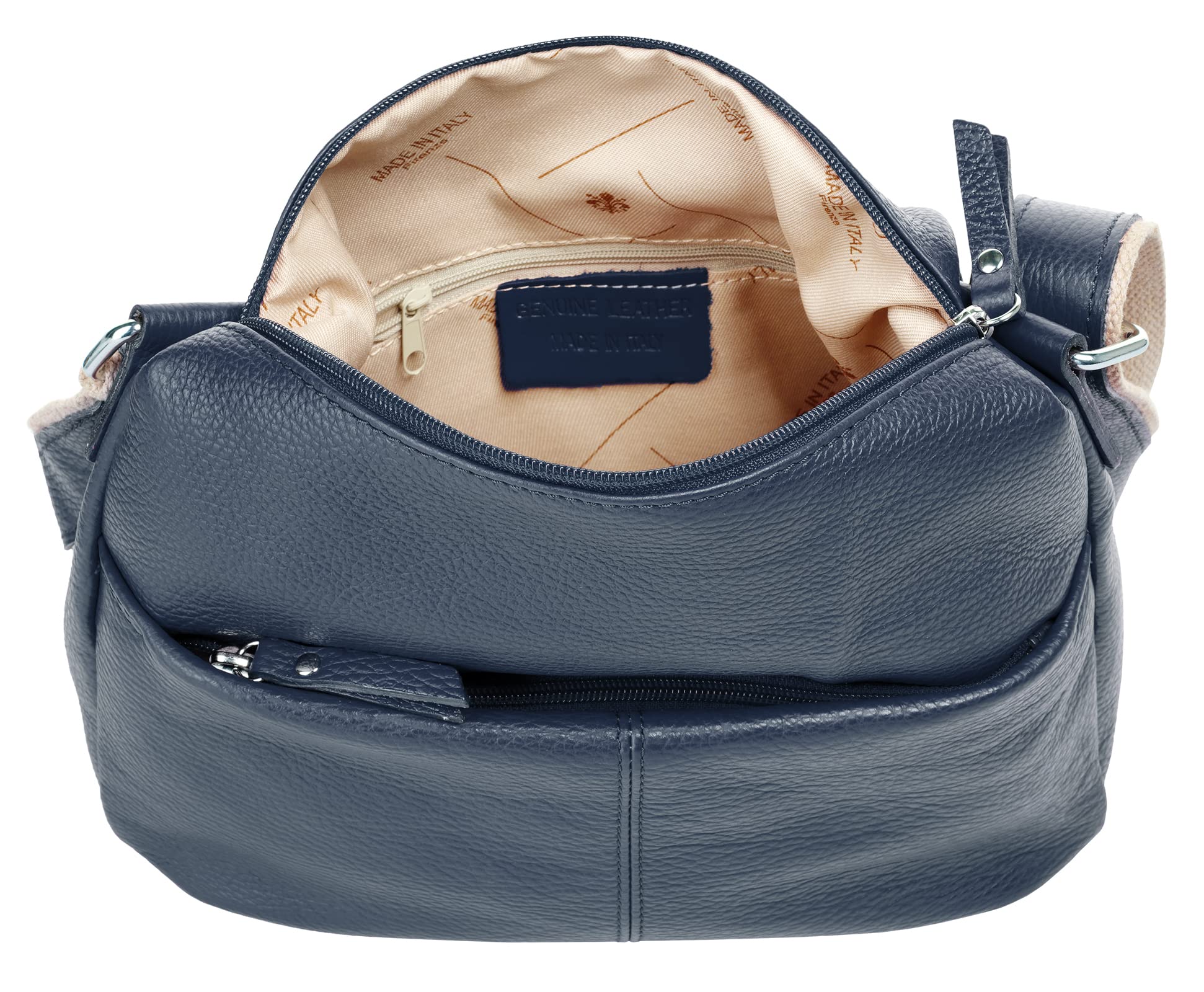 Umhängetasche Echt Leder Damen Made in Italy, Handtasche mit Smartphonefach, Schultertasche mit Tragegurt