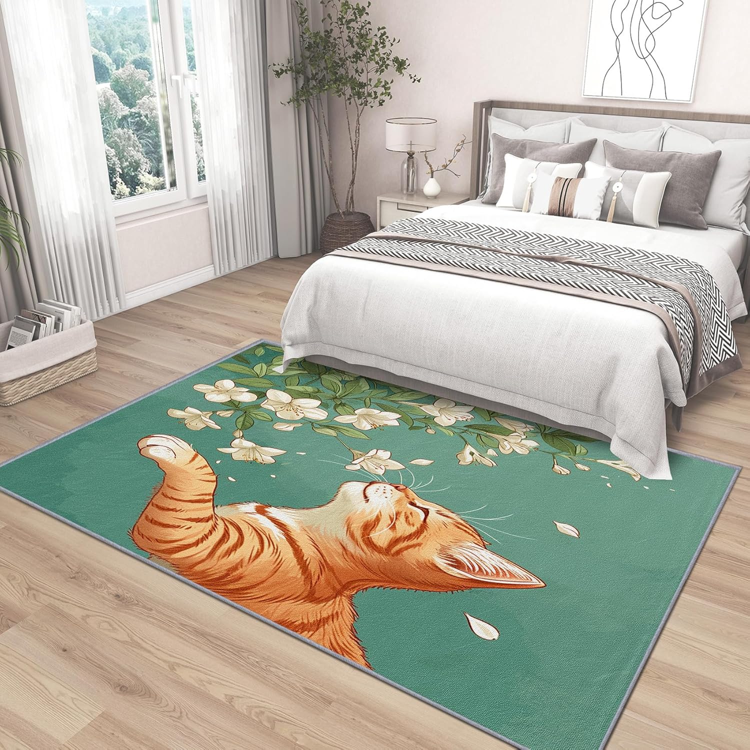Cat Rugs and Mats - Cat Rug, 2x3 Rug, Floral Cute Kitten Botanical Area Rug, Spring Flower Animal Door Mat, Washable & Non Slip & Soft Small Carpet, Cat Home Decor