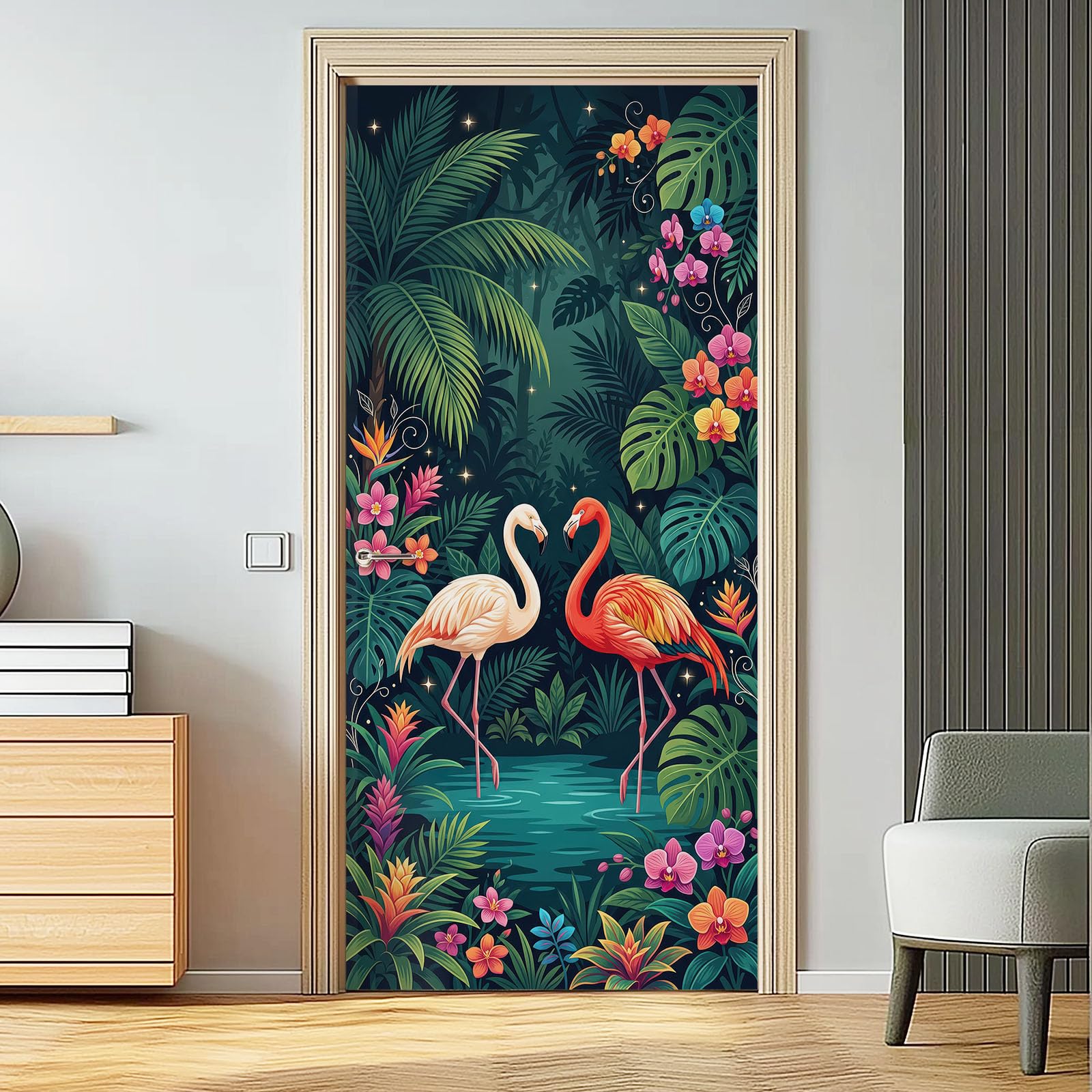 3D Türaufkleber Selbstklebend 95 x 215 cm Tropisch Flamingo TürPoster