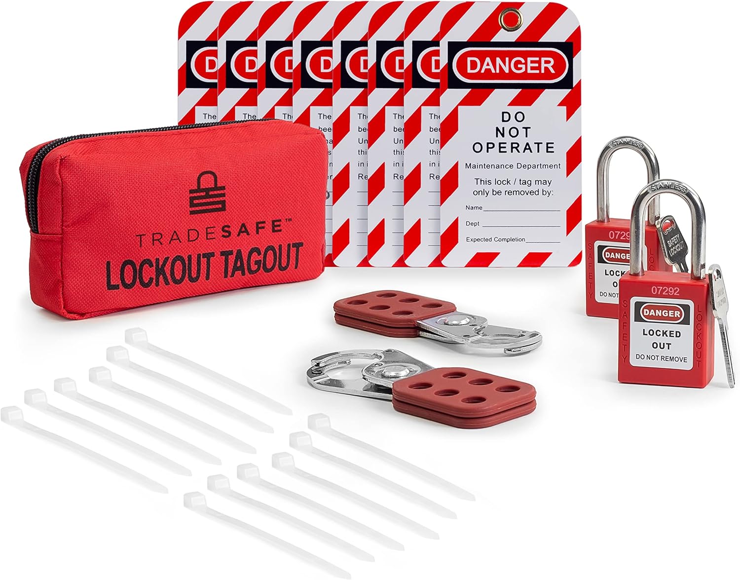 TRADESAFE Lockout Tagout Kit with Hasps, Lockout Tags, Red Loto Locks
