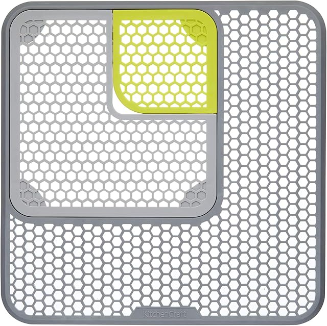 KitchenCraft 3-Piece Adjustable Sink Protector Mat, Plastic, Grey/Green, 30.3 x 30.3 x 0.3 cm
