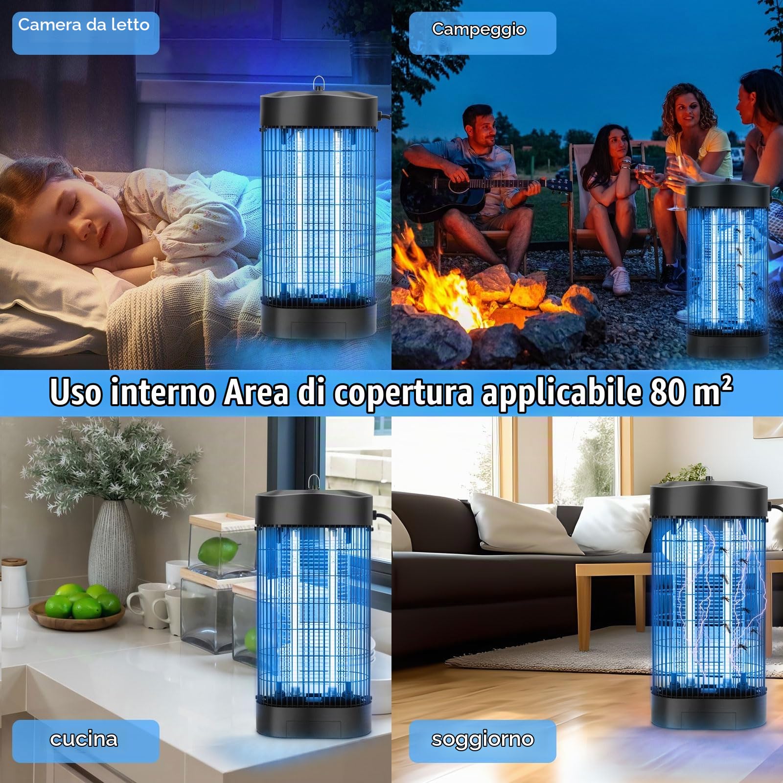 HKC Lampada Antizanzare Elettrica, Zanzariera Elettrica con 2 9W lampade UV Trappola, Lampada Zanzare con Gancio portatile, Superficie Effettiva 80m² Repellente per Zanzare Contro Tarme, Mosche