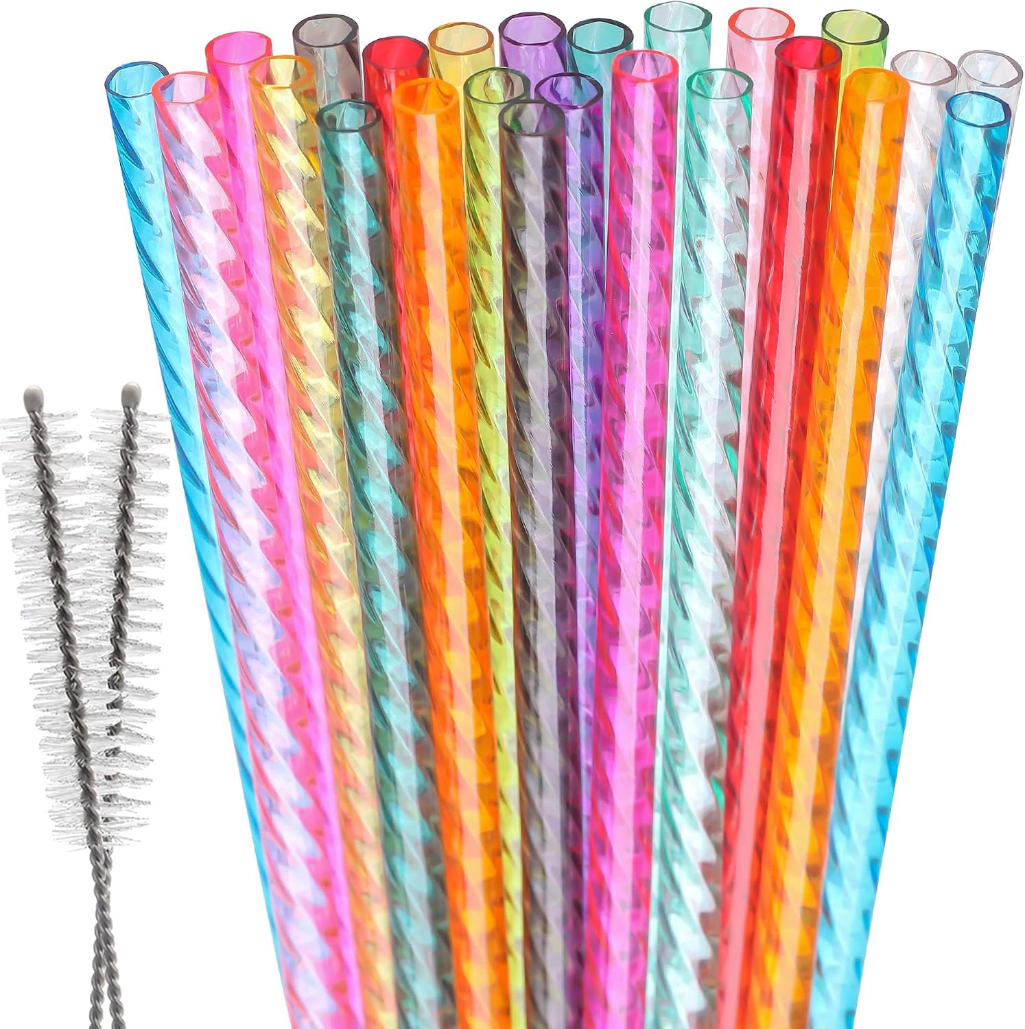 Dakoufish 24Pcs Replacement Swirl Straws for 12oz/16oz Jars&Tumblers-8Inch