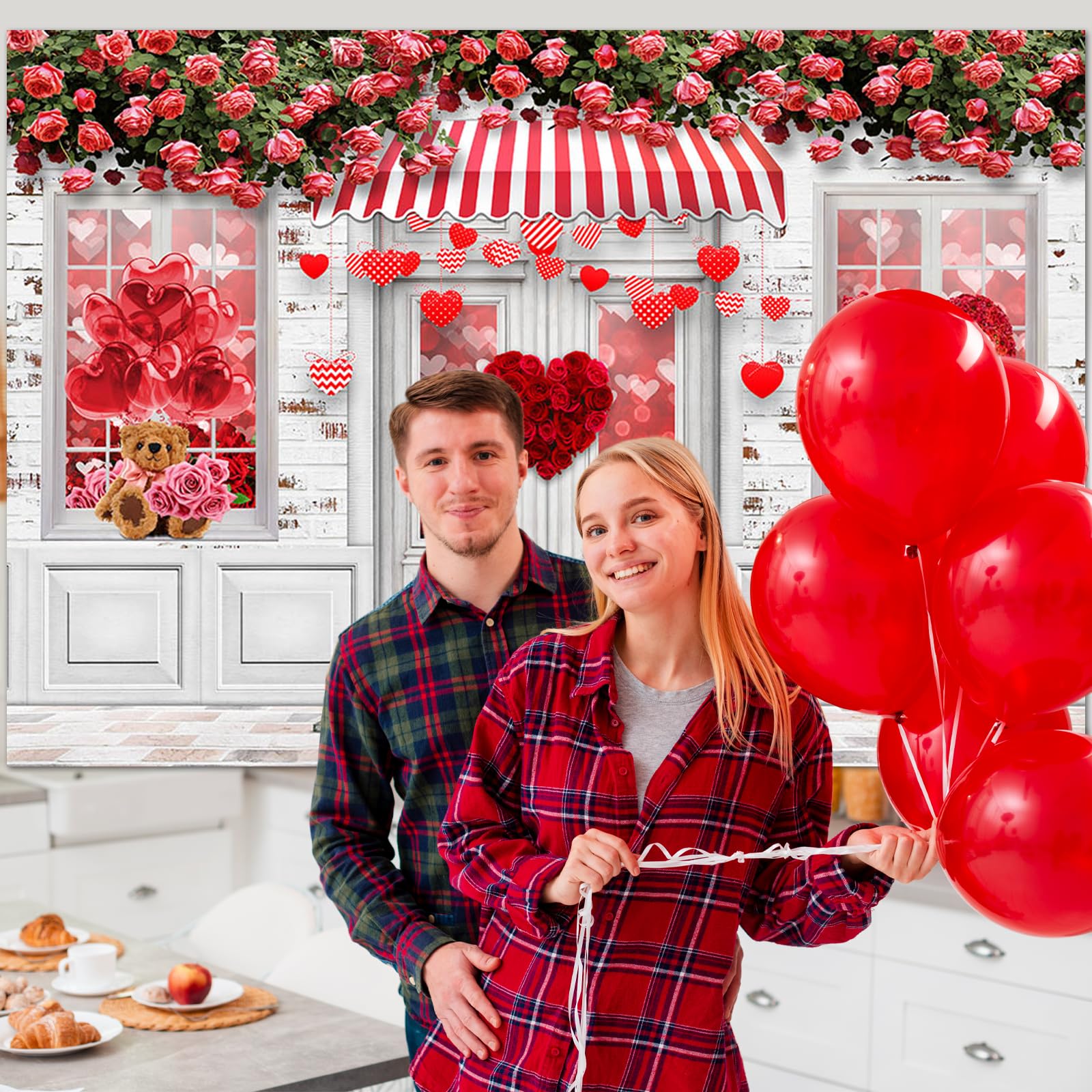 Fotohintergrund "Rote Rose & Backsteinmauer" – 10ft X 8ft (3x2,4m), Aus Polycotton | Für Valentinstag, Hochzeit & Portraitfotos