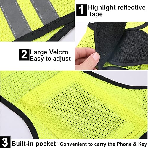 Miniatura 4 de Chaleco reflectante para correr nocturna con correa ajustable y agujeros transpirables, chaleco de seguridad ultraligero con alta visibilidad de 360