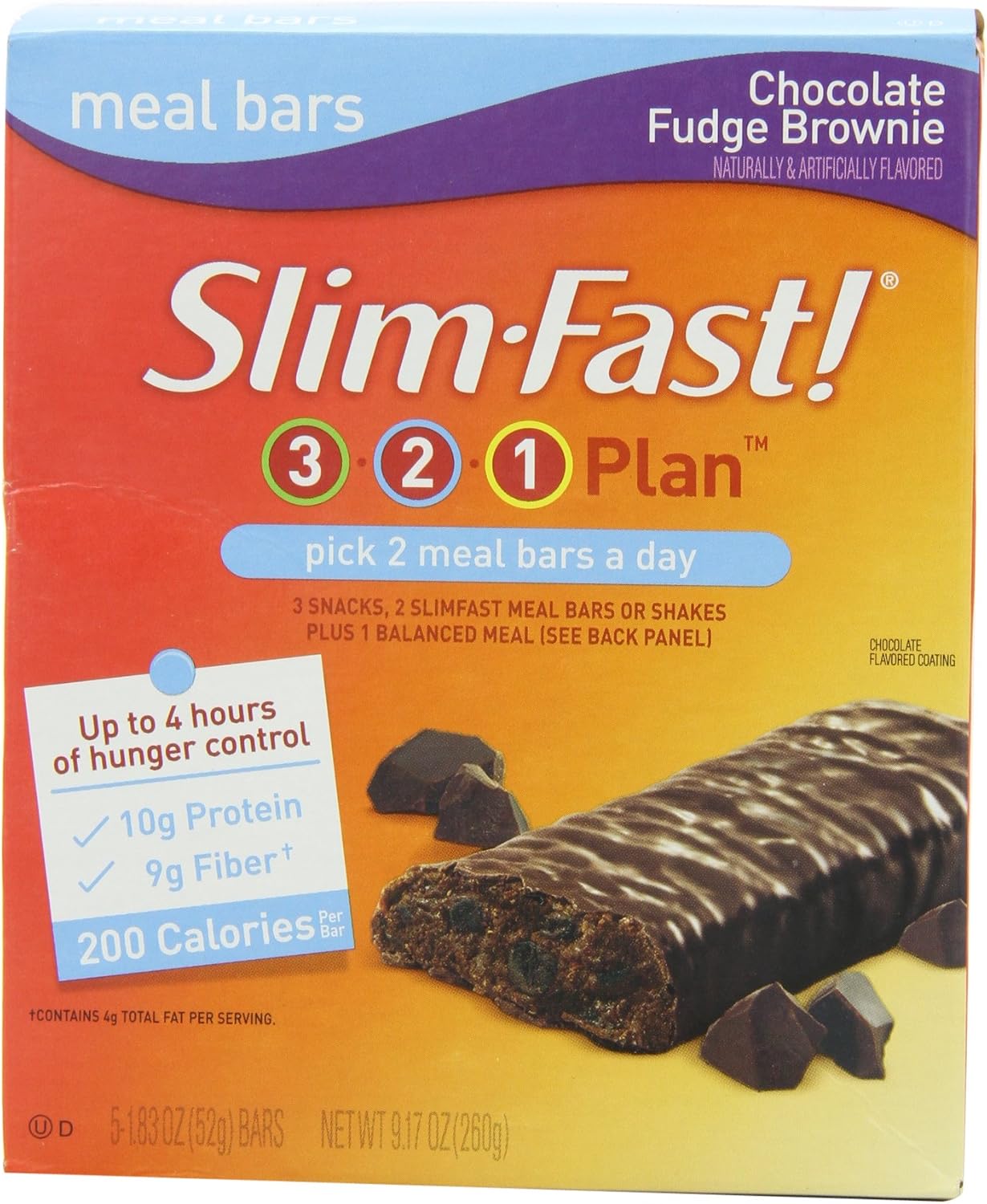 SlimFast Meal Replacement Bars, Chocolate Fudge Brownie, 52 Grams, 5 Count Bars