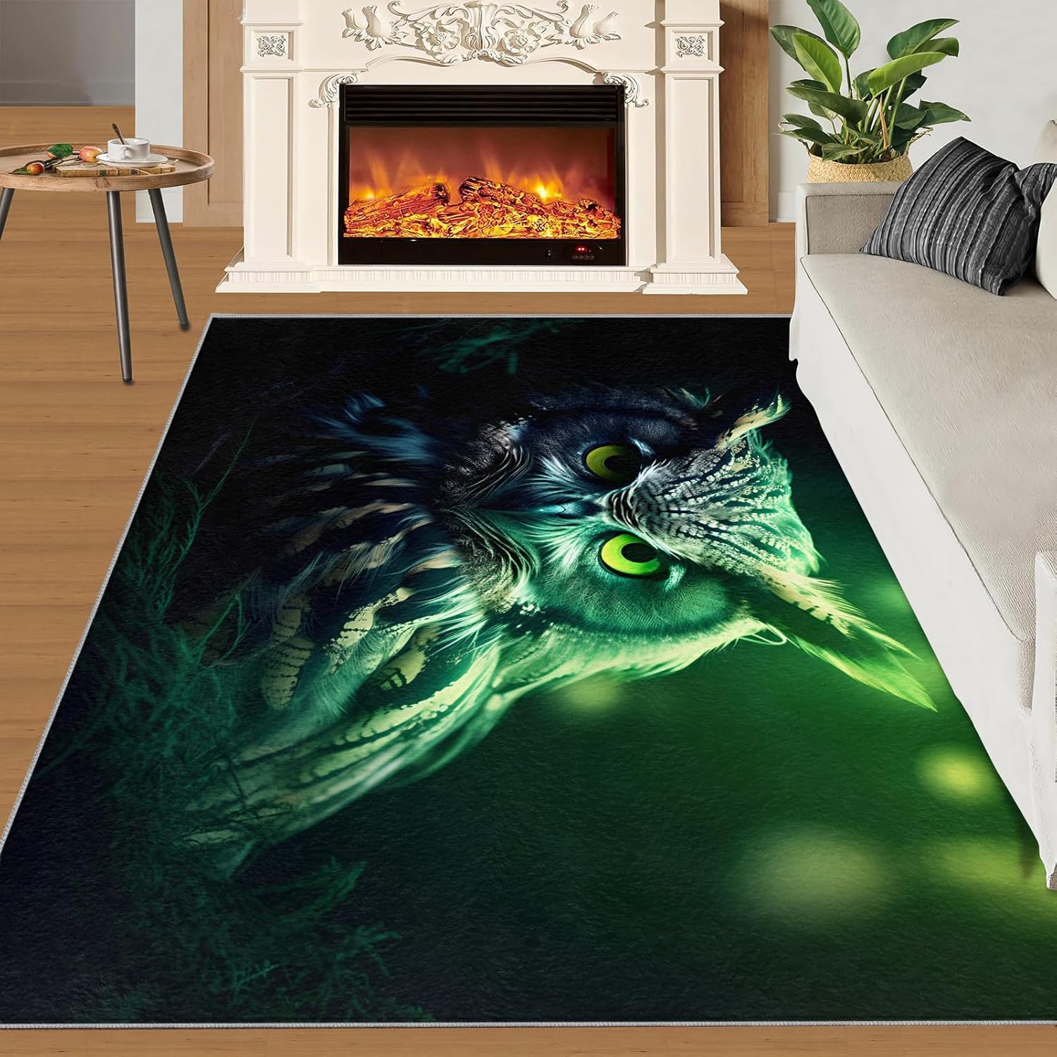 3x6 Runner Rug - Animal Owl Runners Rugs for Hallways, Mystical Forest Owl Bedroom Runner Rug Soft Washable for Living Room Kitchen