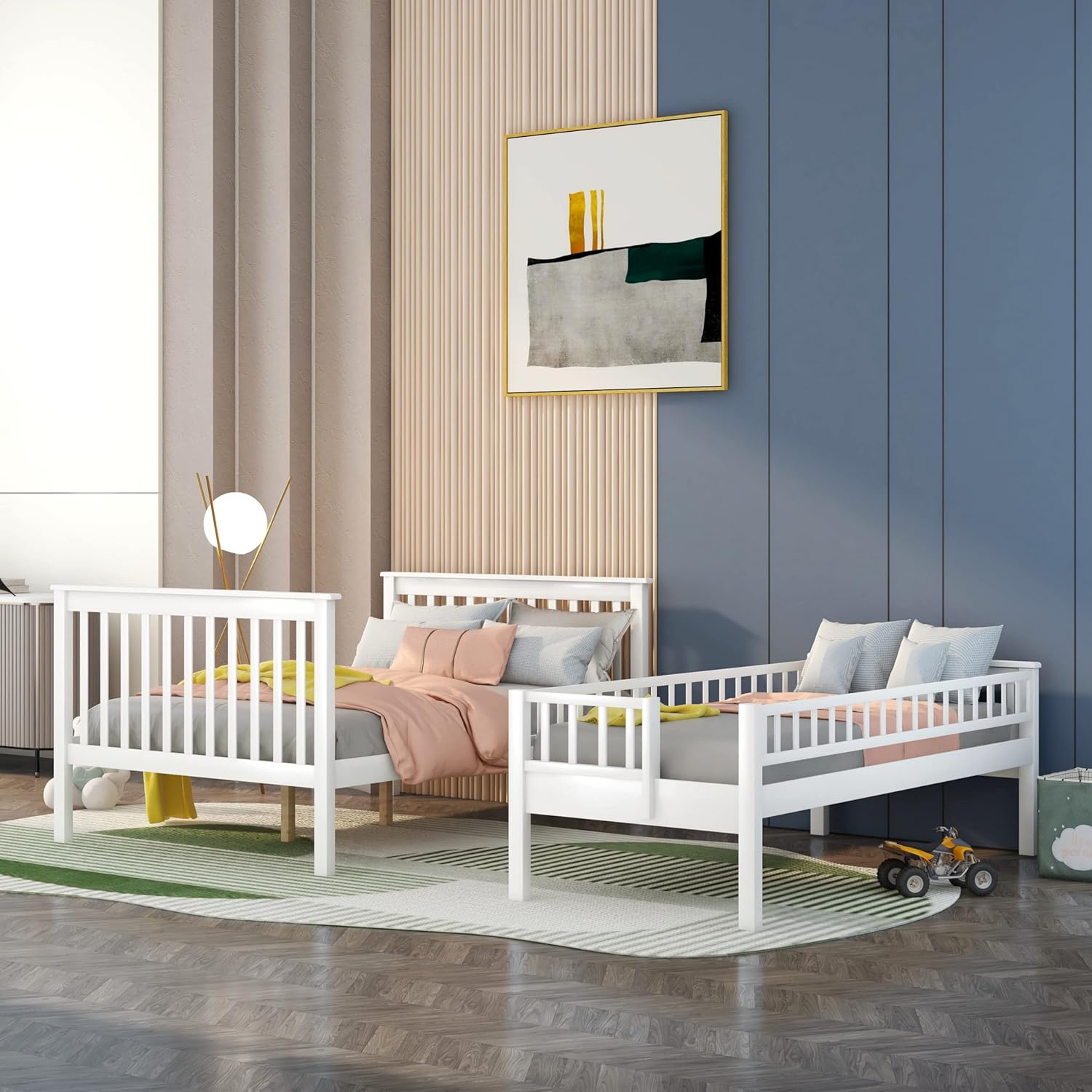 Harper & Bright Designs Twin Over Full Bunk Bed with Storage Stairs, Solid Wood Bunk Bed with Storage Shelves and Full-Length Guardrails for Kids Teens Adults, Space Saving, White