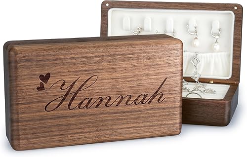 Joyero personalizado con nombre 10 diseños, nogal Caja organizadora de joyas de madera personalizada, estuche de viaje de joyería personalizado,