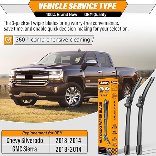 Miniatura 2 de OEM Windshield Wiper Blades Replacement for Chevy Silverado GMC Sierra 2014 2015 2016 2017 2018, High Performance Front Beam Wiper Blades, OE Style,