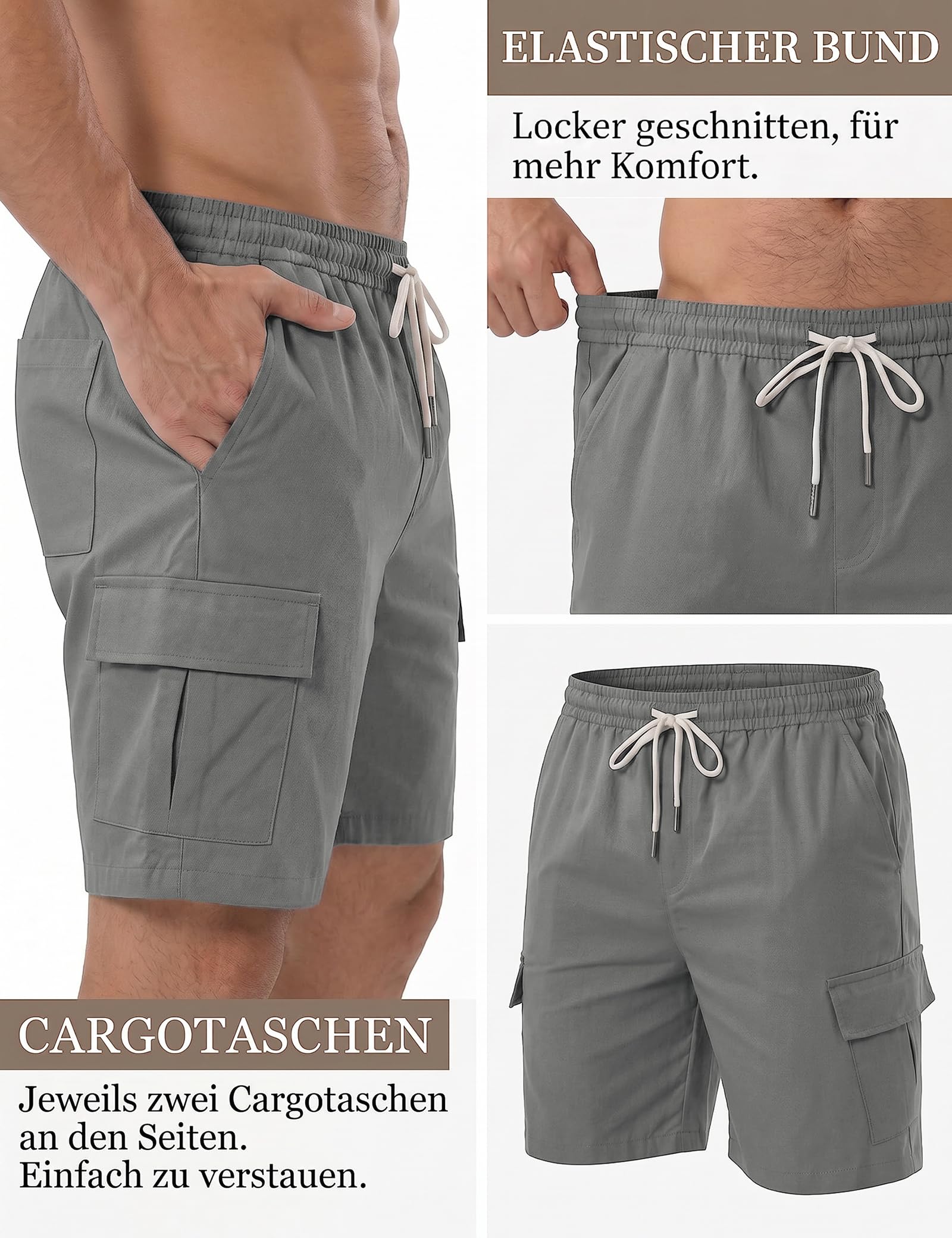 iClosam Pantalons Cargo Courts pour Homme avec Cordon de Serrage Coupe Droite en Coton Résistant et Confortable Pantalons Courts pour Homme Polyvalents pour Le Quotidien et Les Loisirs Été,XS-3XL