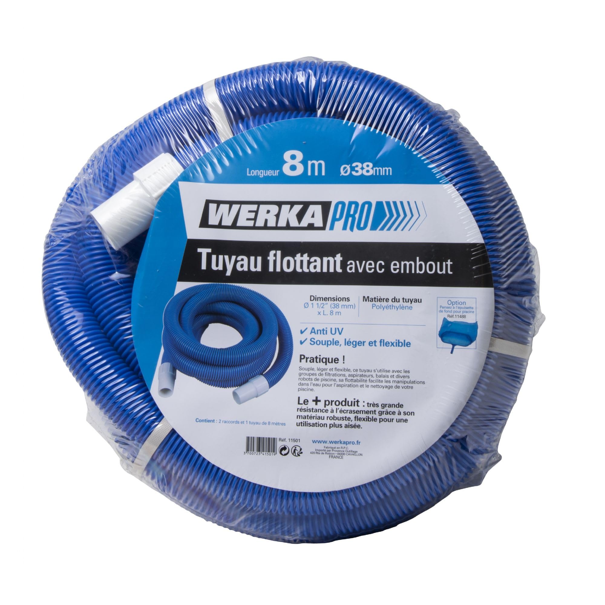 WERKA PRO Tuyau Flottant Ø38mm avec Embout 8 mètres