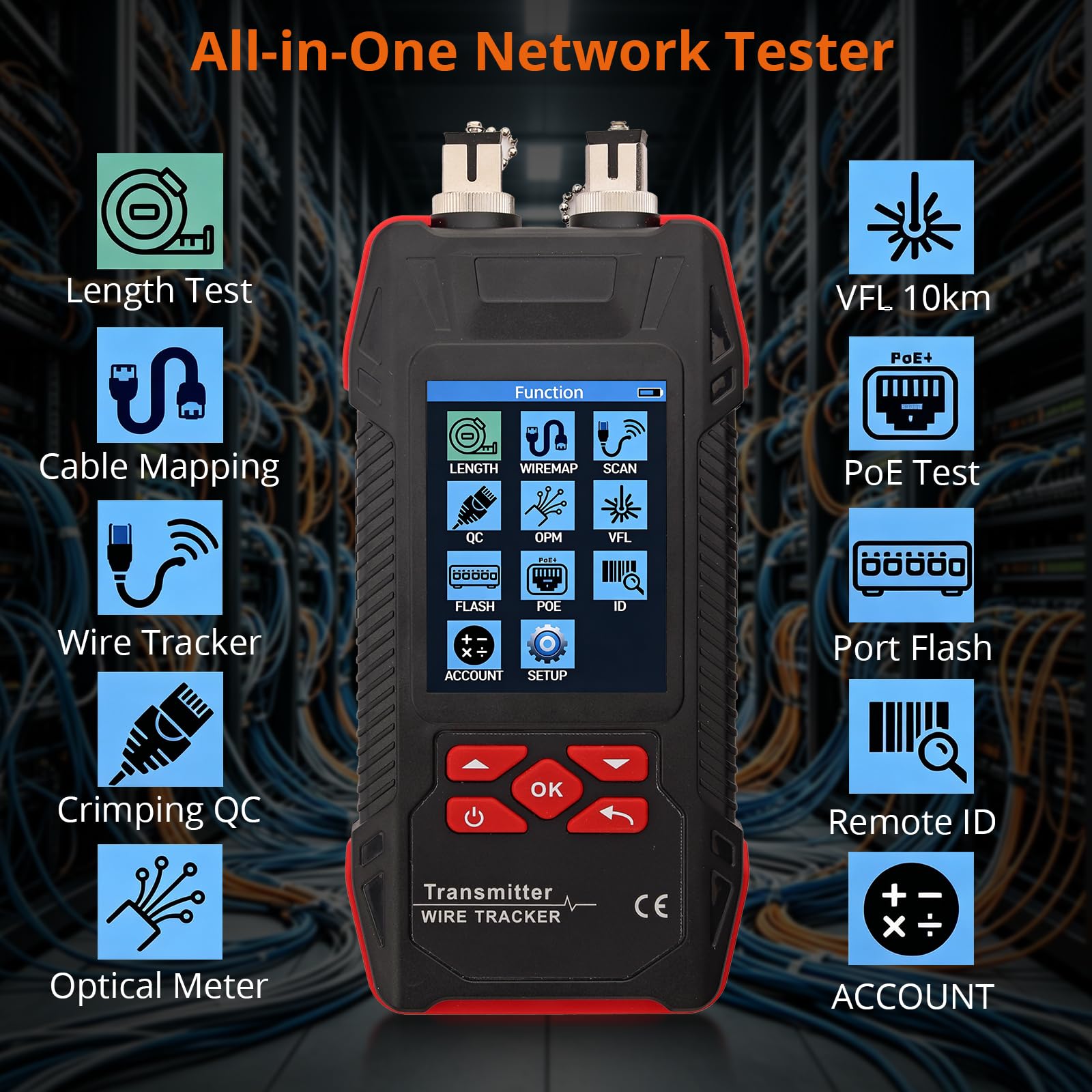 Proster Testeur de Câble Réseau Multifonction Professionnel RJ45 RJ11 PoE - Traceur Numérique, VFL 10 km, Mesureur de Puissance Optique, Port Flash, Test Longueur 600 m Pour Technicien Réseau