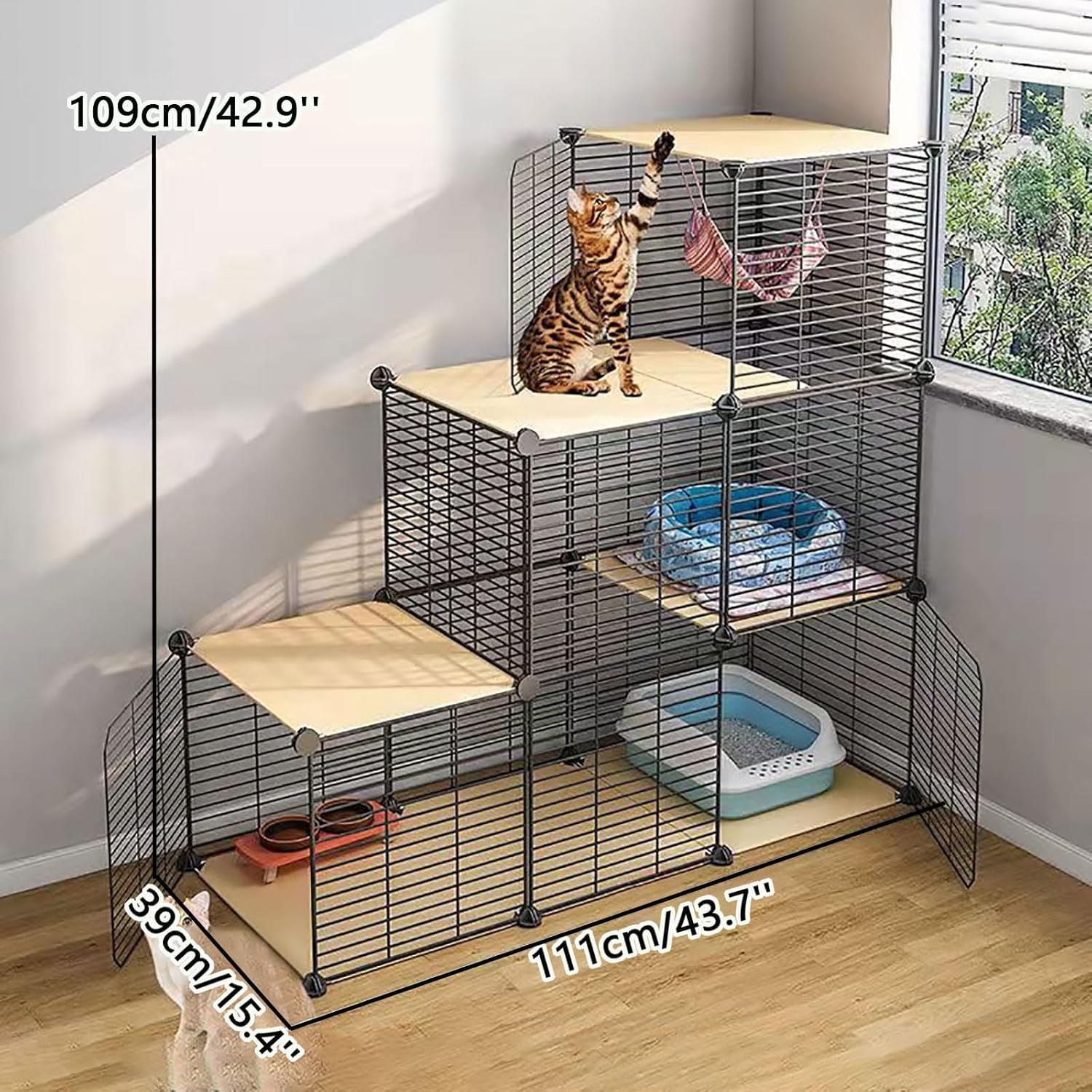 Cat Cages Indoor DIY Cat Playpen Outdoor Cat Enclosures Detachable Small Animal Cage Puppy Crate Cat Cabinet - for Small Pet Cat Puppy,111x39x109cm-B