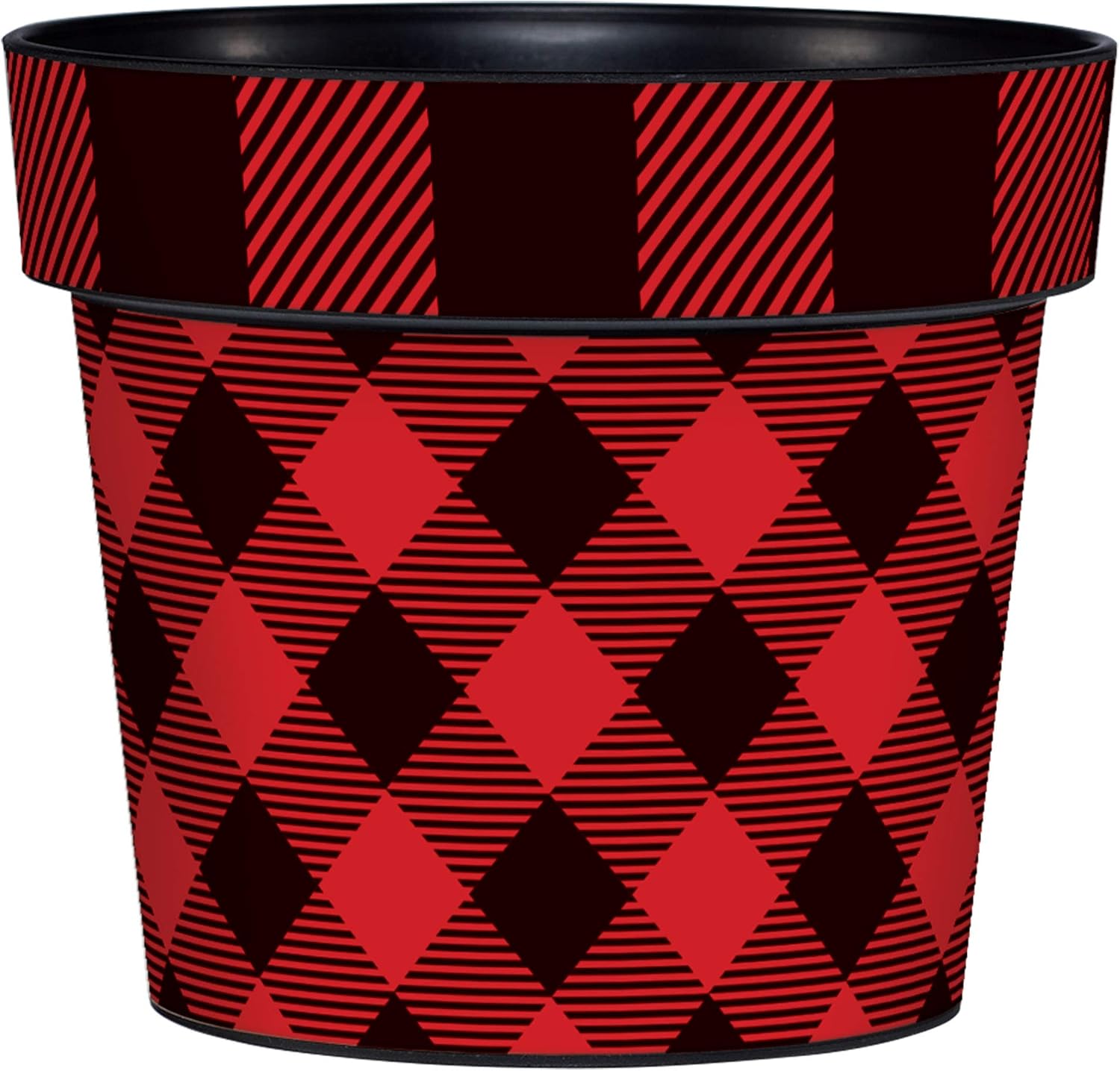 Studio M Buffalo Check 6 Inch Art Pot, Decorative Planter, Fade-Resistant Cover for 5 or 6 Inch Plants, Container for Indoors or Outdoors - Printed in The USA, 6 Inch Diameter