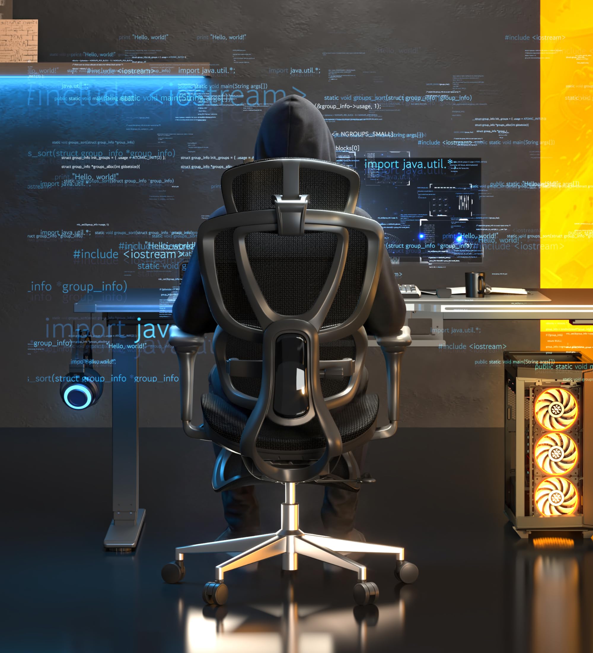 FLEXISPOT OC8 Silla Escritorio con Reposapiés, Silla Ergonomica Escritorio con Soporte Lumbar de Doble ala, Reposacabezas 3D, Respaldo 3 Niveles y Asiento de Profundidad Ajustable, Negro