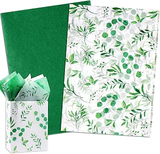 100 Sheets 20 * 14 Inches Eucalyptus Tissue Paper Greenery Botanical Gift Wrapping Tissue Boho Herb Decor Spring Wrapping Tissue for Gift Bags for Baby Shower, Wedding,Birthday Crafts