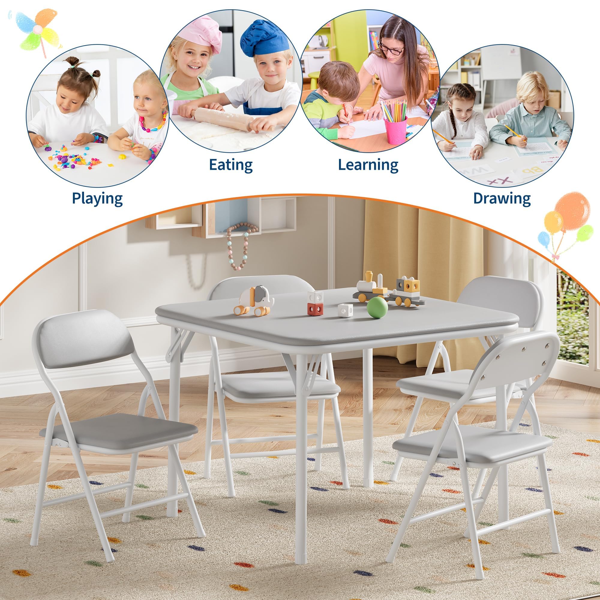 Ensemble De Table Et Chaises Pliantes pour Enfants, 3 Pièces, Table d'Activités pour Enfants avec 2 Chaises Rembourrées pour Salle à Manger, Garderie,Salle De Classe