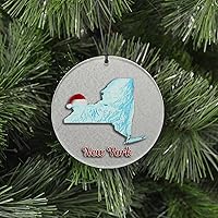 Vista 123 de Vermont Christmas Ornament - Winter Theme Featuring Snow, State Terrain Map and Santa Cap - 2025 Hanging Acrylic Disc Decoration For Tree - Unique