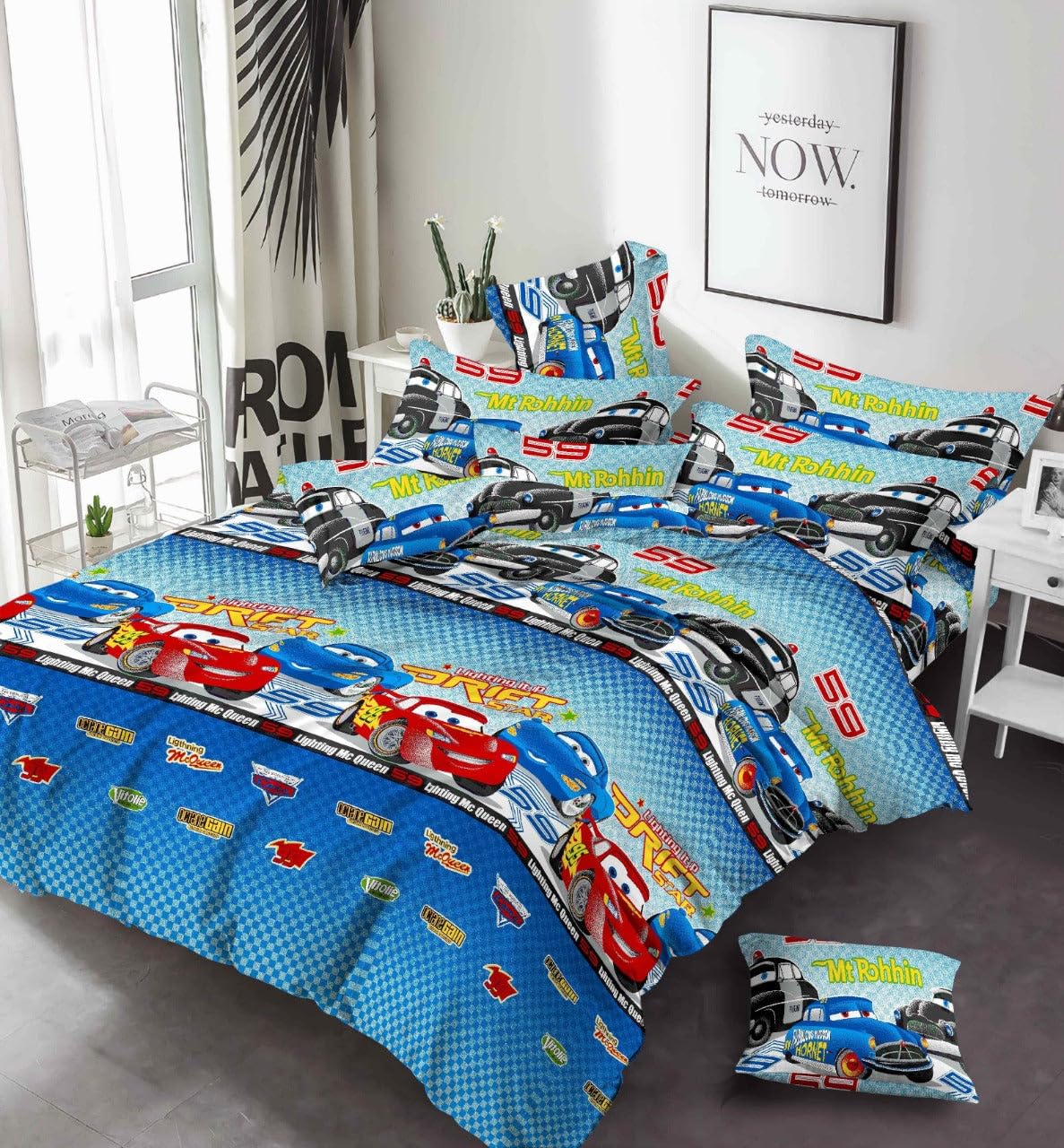 3 Pcs Disney' Cars Cartoon - Bed Sheets: Ultimate Luxury For Your Bedroom King Fitted 200X200 Cm Multicolor