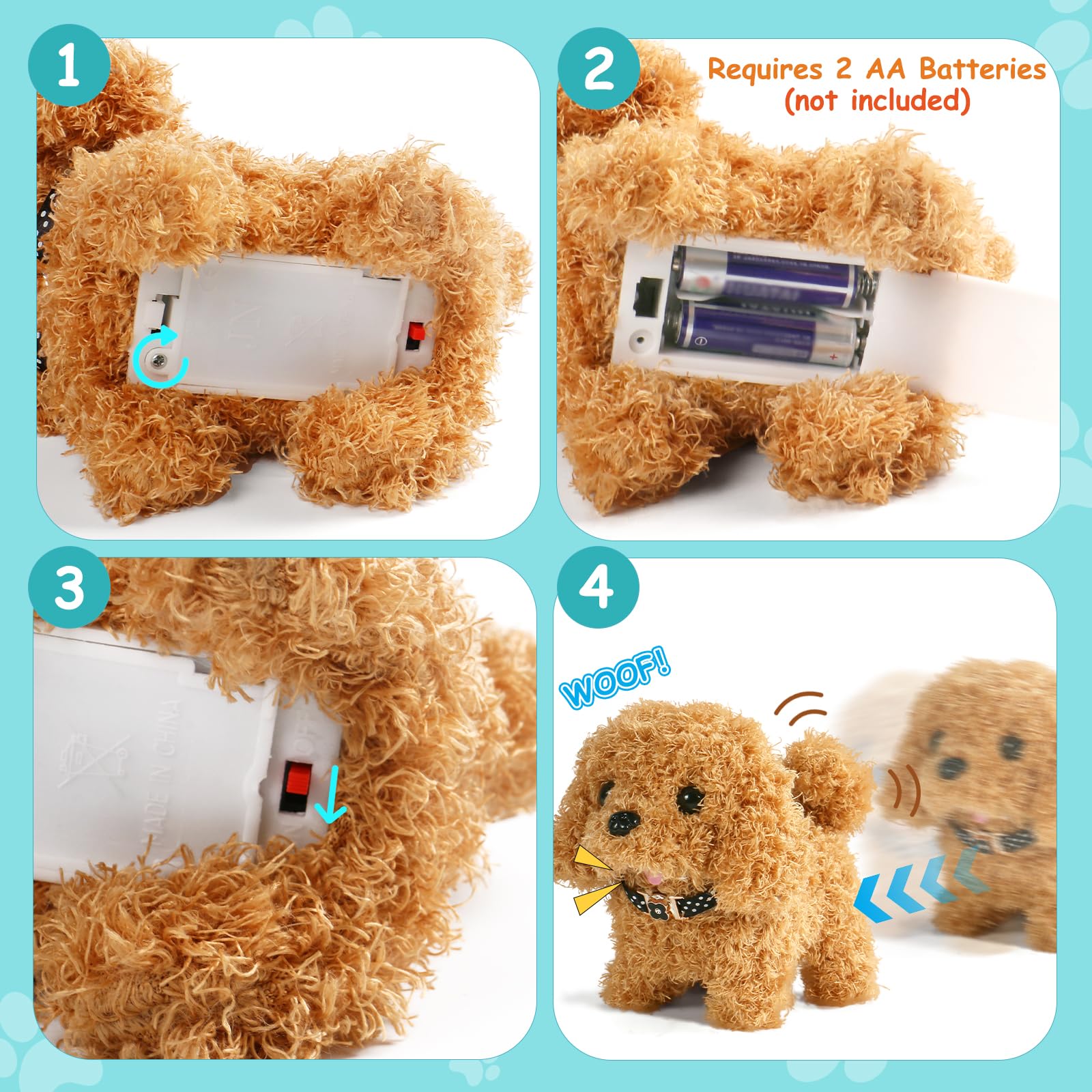 TONZE Cagnolino che Abbaia e Cammina Giochi Bambini 2 3 4 Anni Cane Giocattolo che Cammina e Abbaia Regalo Bambina 2 3 4 Anni Peluche Cane Realistico Animali Giocattolo per Bambini