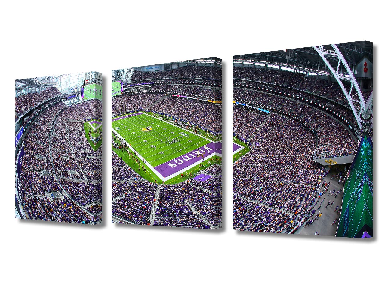 American Minnesota Football Sports Stadium Pictures Vikings Paintings 3 Panel Canvas Wall Art U.S. Bank Stadium Artwok Home Decor for Living Room Bedroom Office Giclee Framed Ready to Hang (42