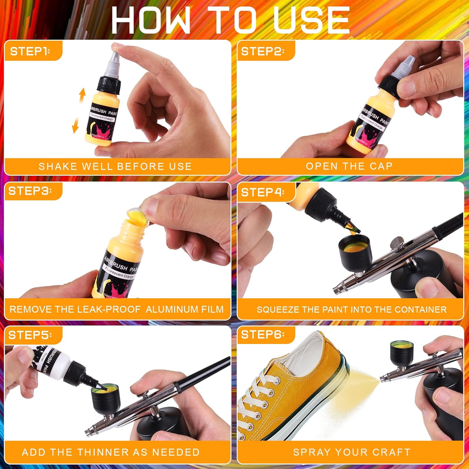 33 Colors Airbrush Paint Set + 3 Thinner - Ready to Spray Acrylic Paints - Rich Pigments, Water-Based, for Models, Miniatures, Figurines, Canvas, Fabric & More - 20ml Bottles