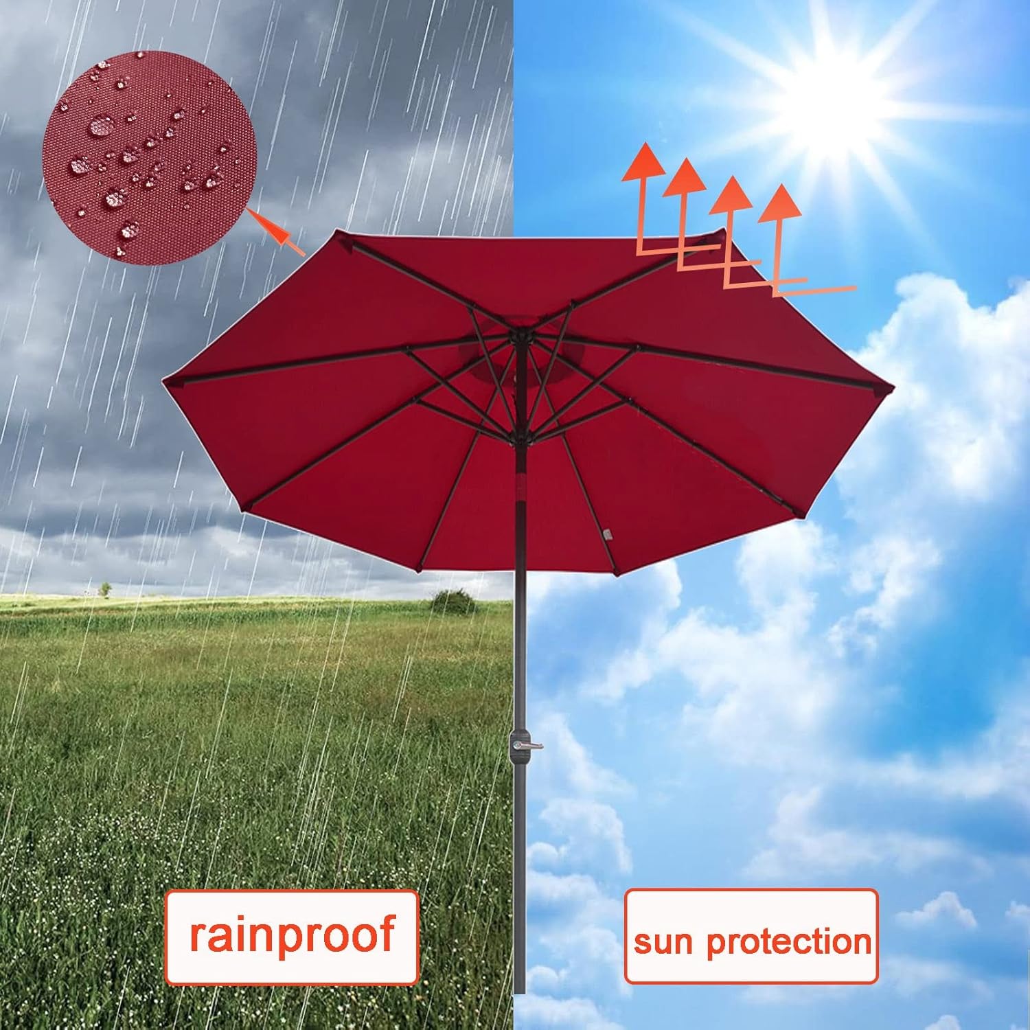 2.7m Outdoor Sun Umbrella, Round Patio Umbrella Parasol with Tilt Function, Wine Red, Dark Green, Beige, Khaki, for Beach, Pool, Patio Gardens, Courtyards, Terraces, Sunshade Shelter good