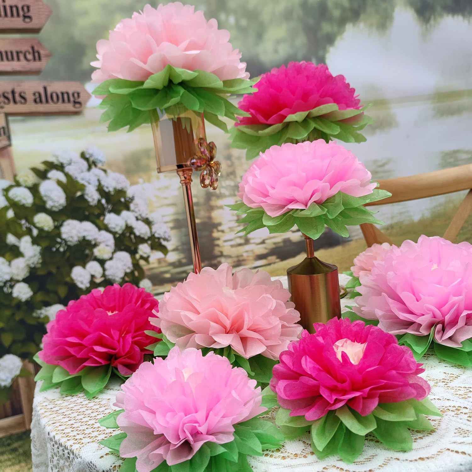 Pink Paper Flower Wedding Centerpiece Birthday Party Backdrop Nursery Room Wall Home Decoration Pack of 9 - Image 5