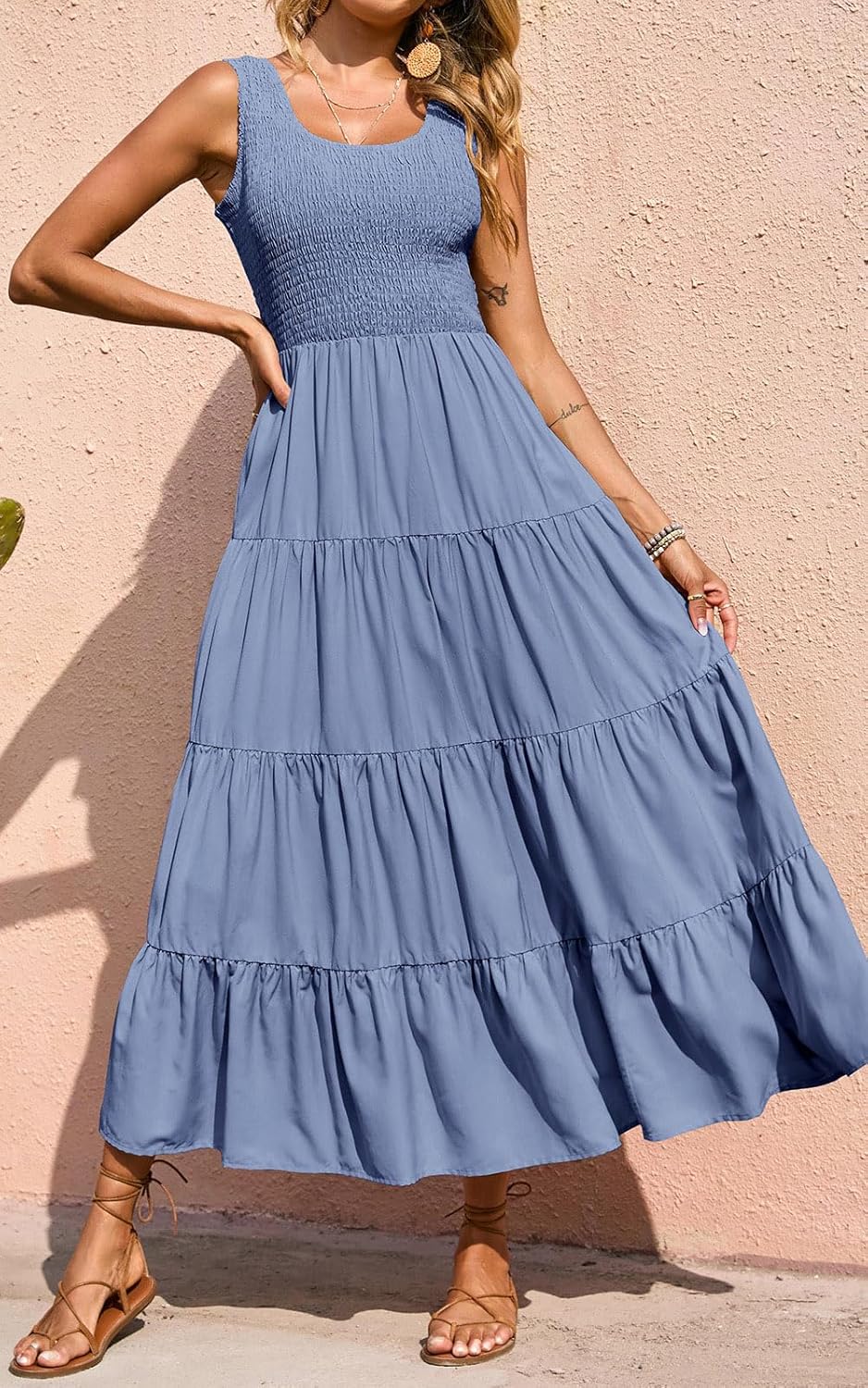 PRETTYGARDEN Women's 2026 Casual Loose Plain Maxi Sundress Smocked Tank Dress Sleeveless Spring Beach Tiered Long Dresses - Image 5