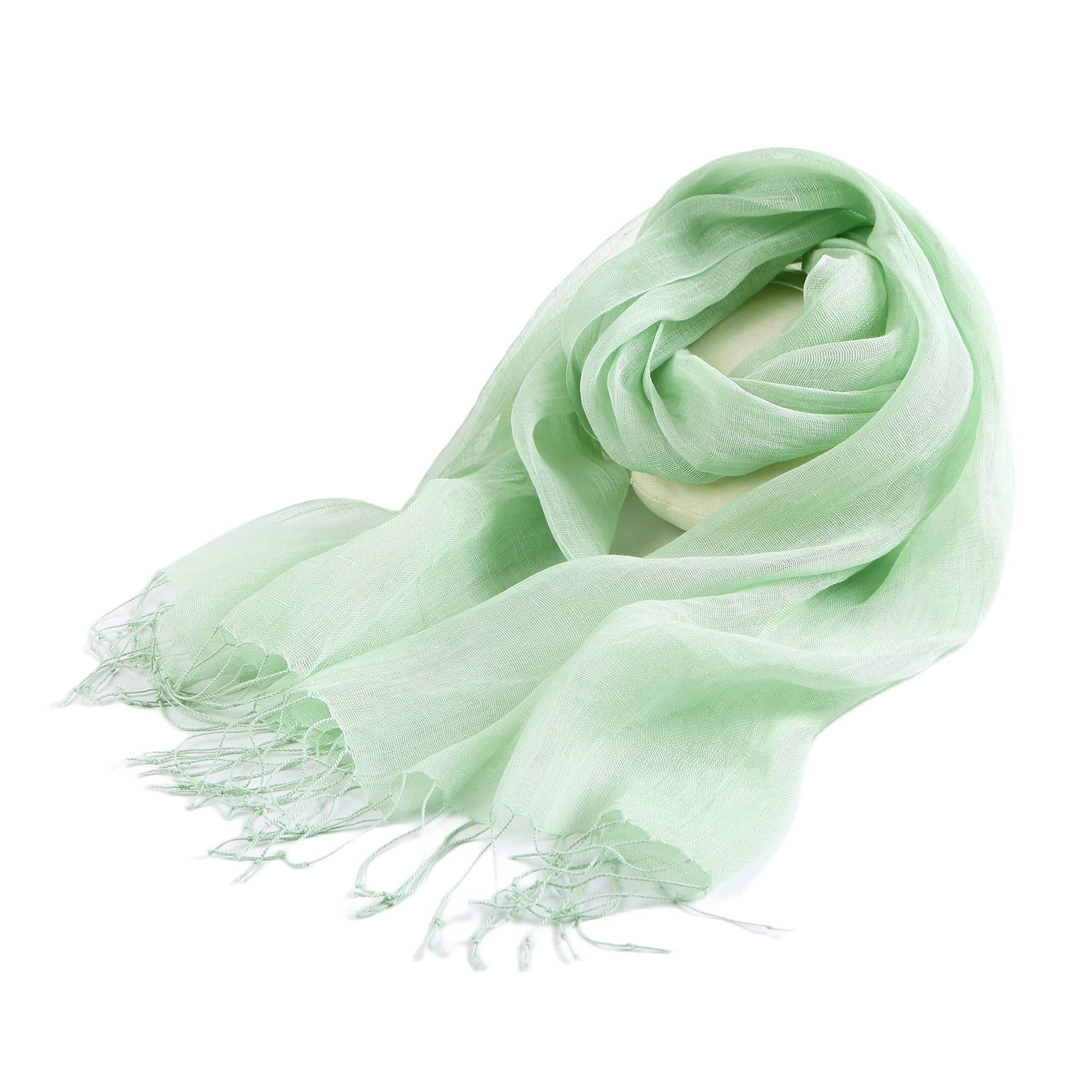 Prettystern uni Colour plain fringes 100% linen Cool Casual spring summer scarf - T20 light green