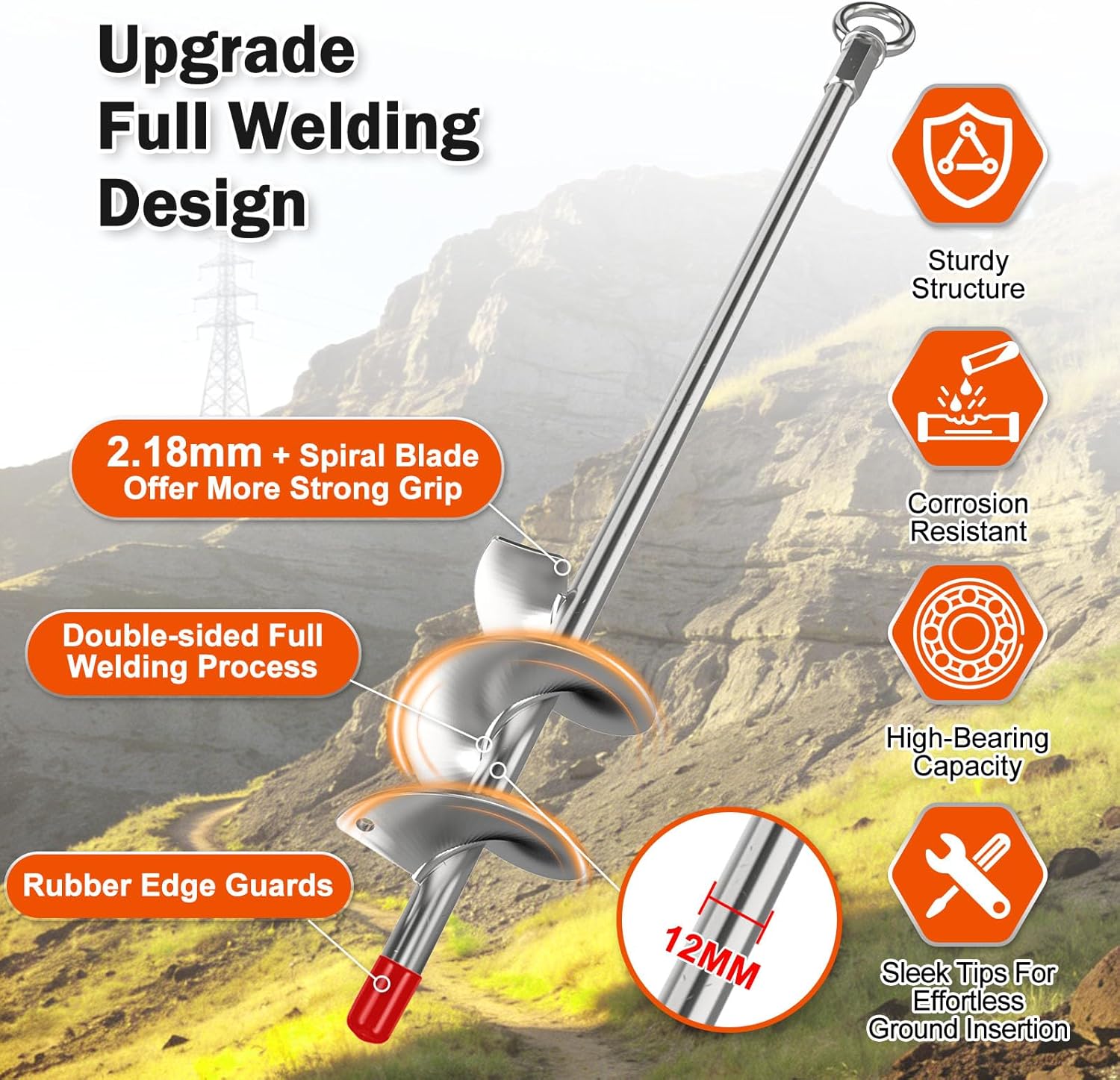 4Pcs 30" Ground Anchors Shed Anchors Kit with 3/16" 75FT Galvanized Cable & 304 SS Turnbuckles, Heavy Duty 12mm Solid Steel Earth Anchors, 3" Spiral Blade, Fully Welded for Sheds Mobile Home Carports