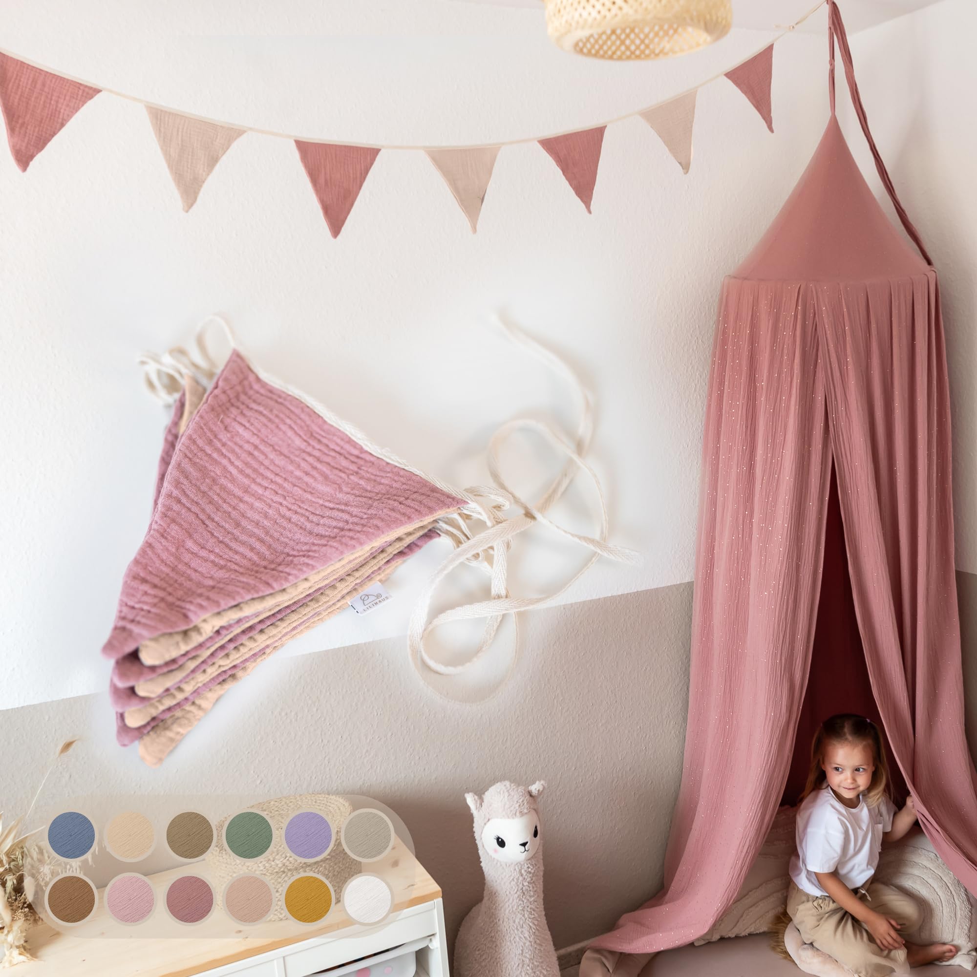 Moguri Wimpelkette Aus Musselin - Babyzimmer Deko Aus 100% Baumwolle