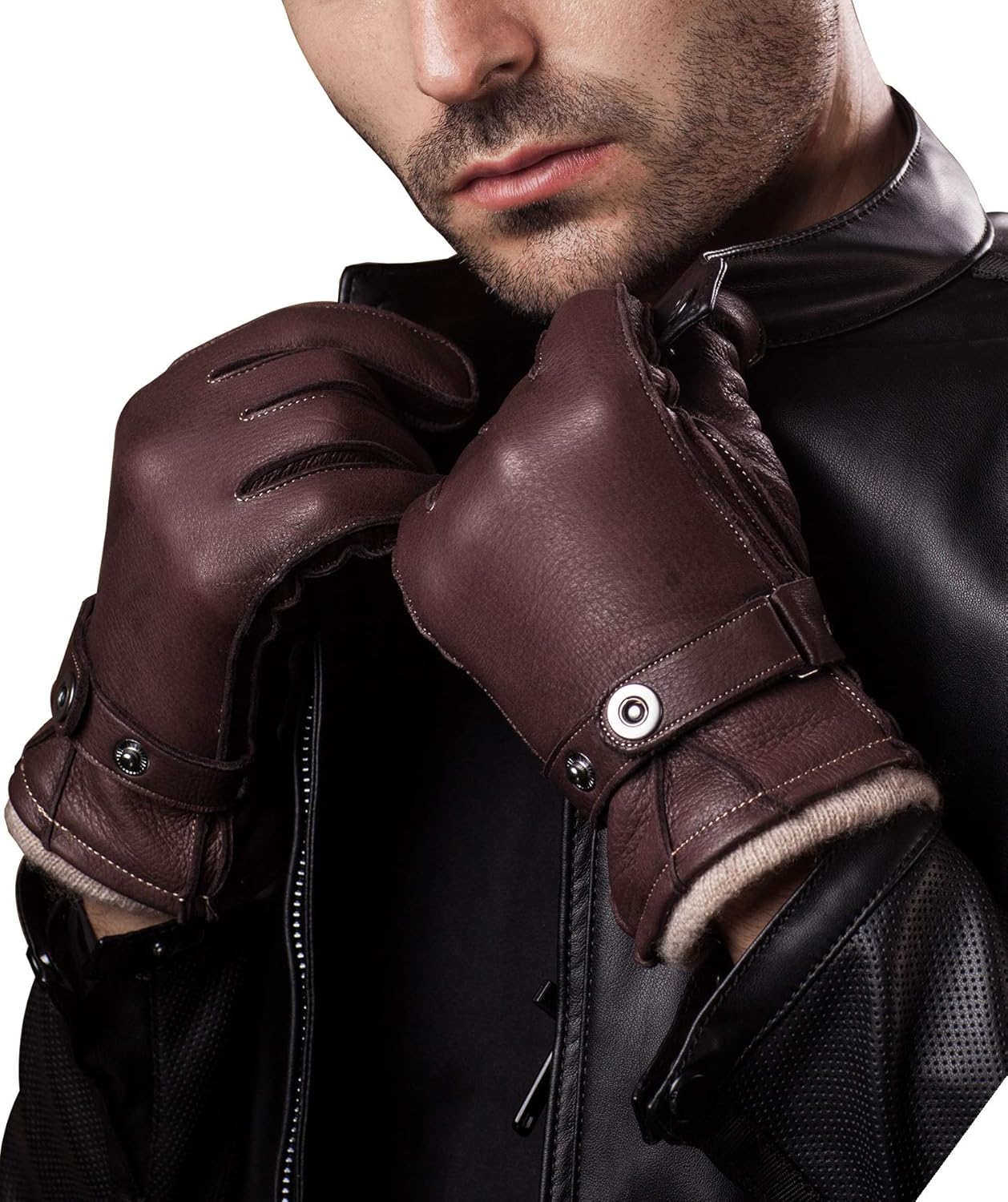 YISEVEN Men’s Deerskin Leather Gloves Hand Sewn