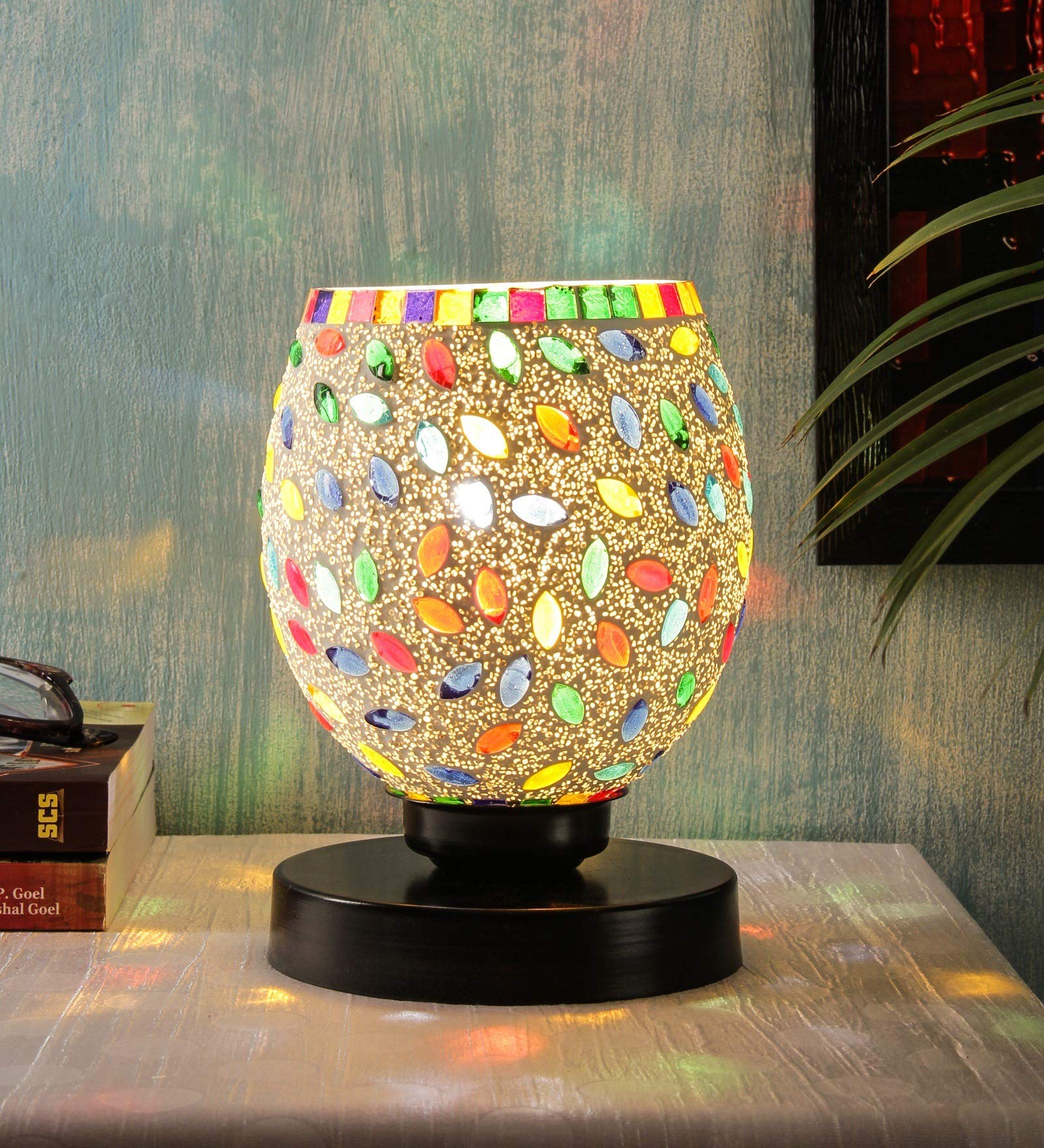 Devansh L206, Multicolor Glass Mosaic Table Lamp (Medium, Multicolor)