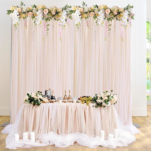 Miniatura 6 de Cortinas drapeadas de tul de color champán para telón de fondo ideales para baby shower, boda, sesión de fotos, fiesta de compromiso, despedida de